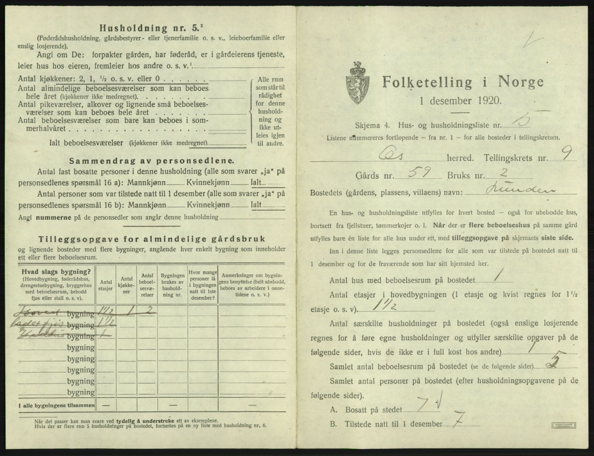 SAB, Folketelling 1920 for 1243 Os herred, 1920, s. 934