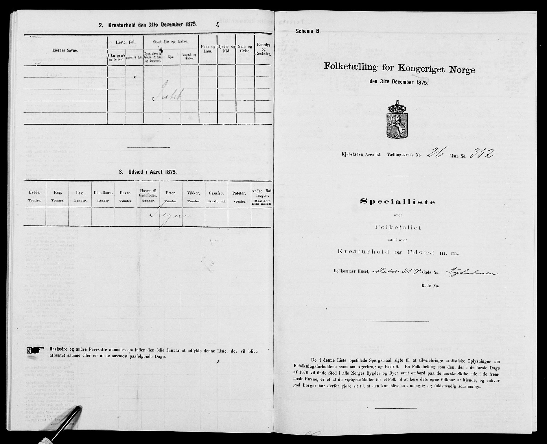 SAK, Folketelling 1875 for 0903P Arendal prestegjeld, 1875, s. 811