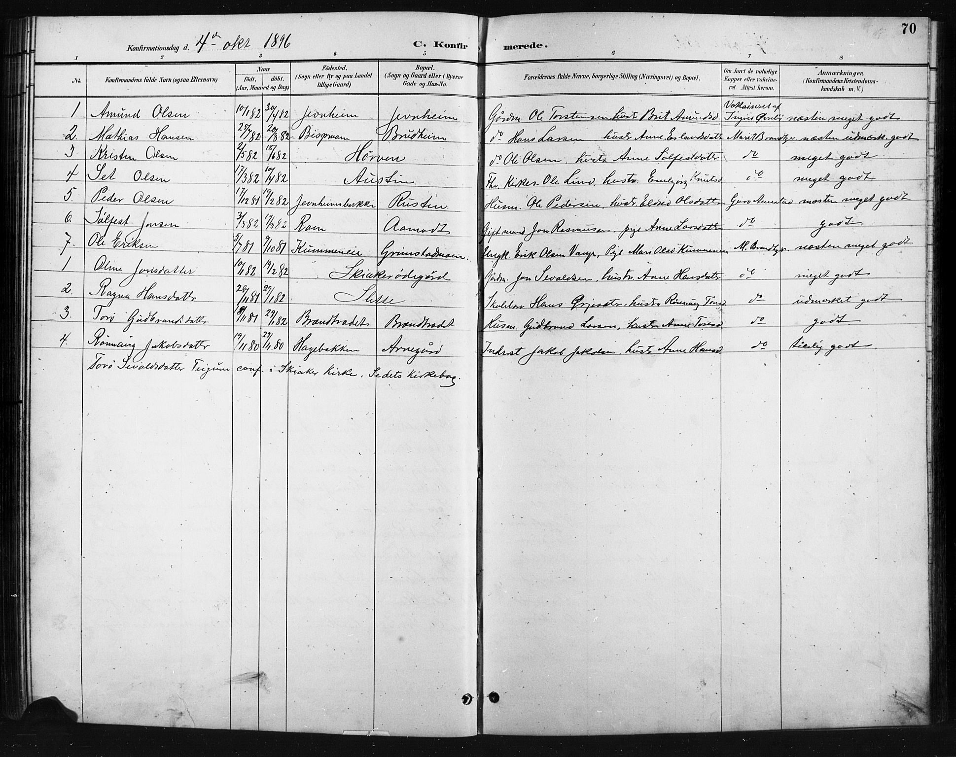 Skjåk prestekontor, AV/SAH-PREST-072/H/Ha/Hab/L0004: Klokkerbok nr. 4, 1895-1921, s. 70