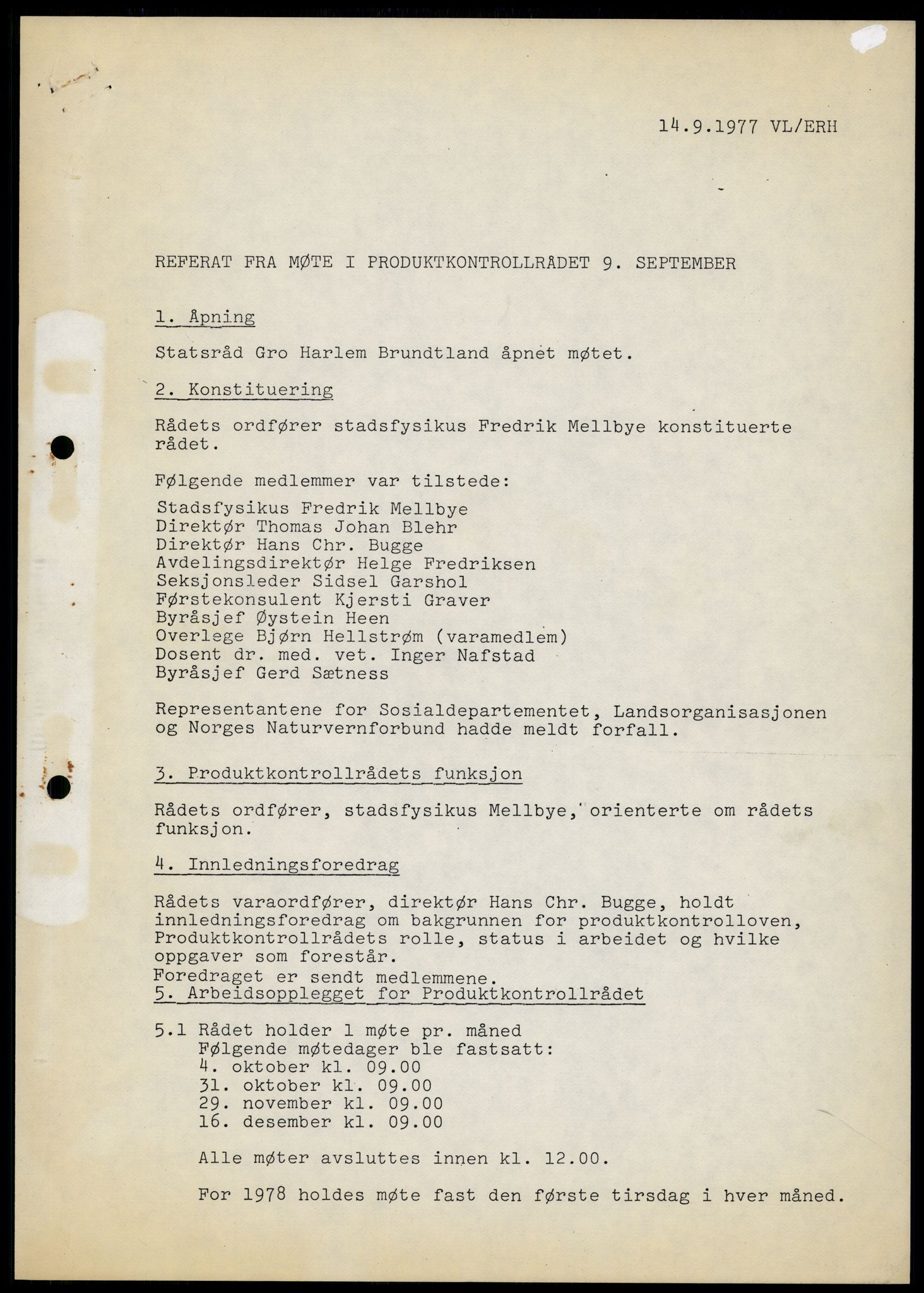 Statens forurensningstilsyn, hovedkontoret, AV/RA-S-4136/1/A/Ab/L0001: Produktkontrollrådet - Innkalling og referater, 1977