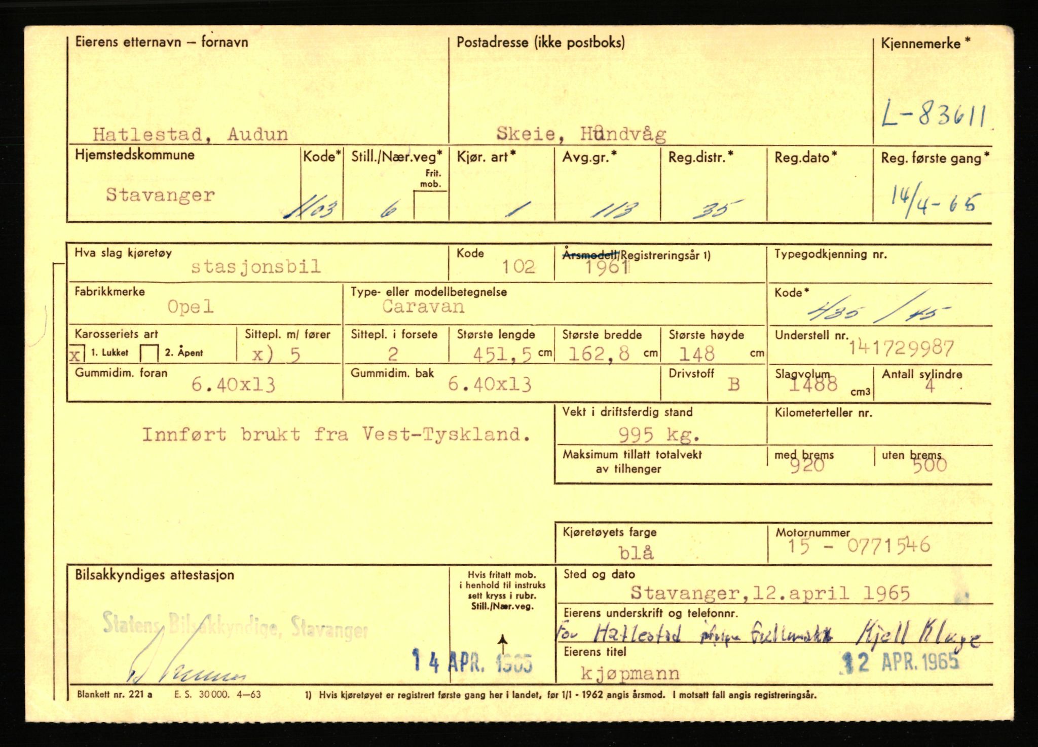 Stavanger trafikkstasjon, AV/SAST-A-101942/0/F/L0072: L-82200 - L-84099, 1930-1971, s. 1681