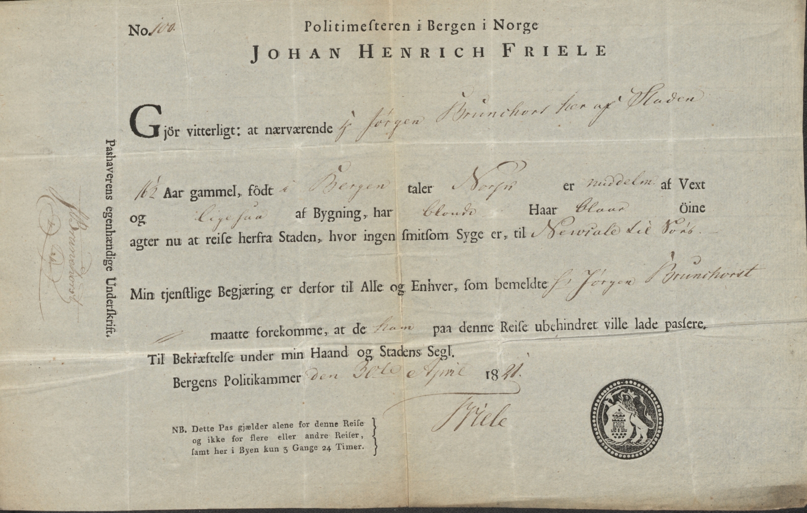 Bergen politikammer / politidistrikt, SAB/A-60401/L.b, 1816-1822, s. 288