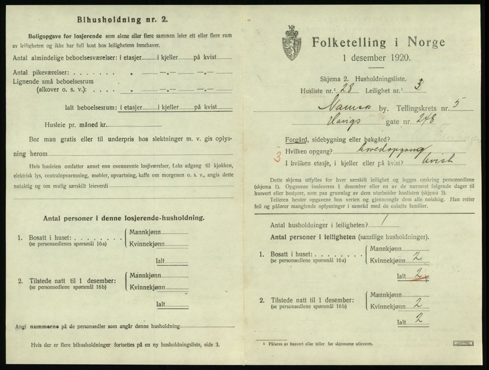 SAT, Folketelling 1920 for 1703 Namsos ladested, 1920, s. 1709