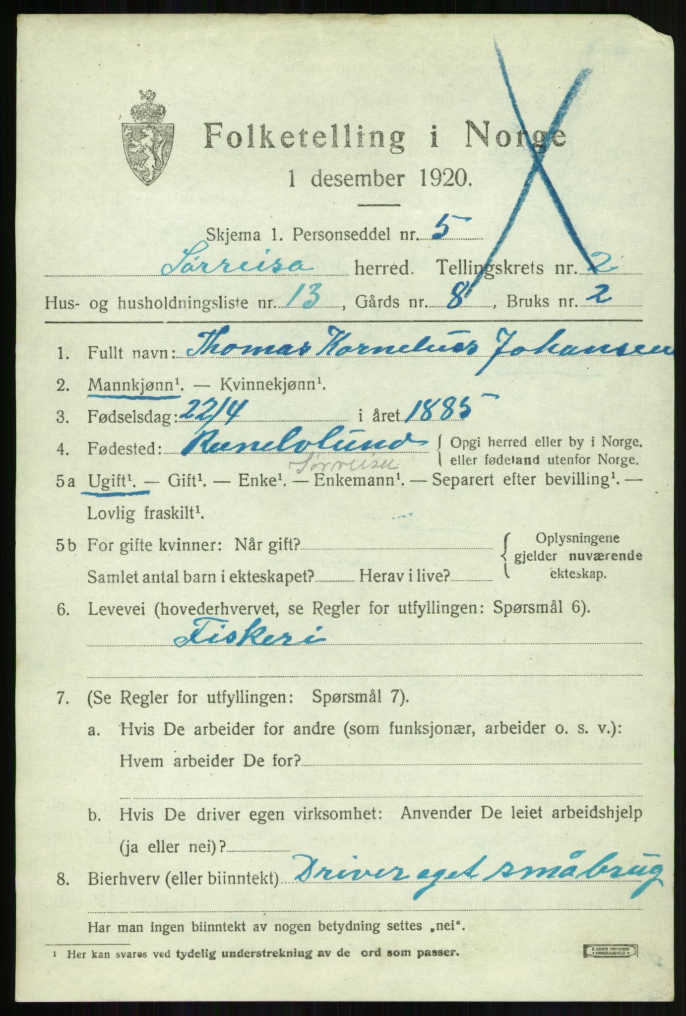 SATØ, Folketelling 1920 for 1925 Sørreisa herred, 1920, s. 1123