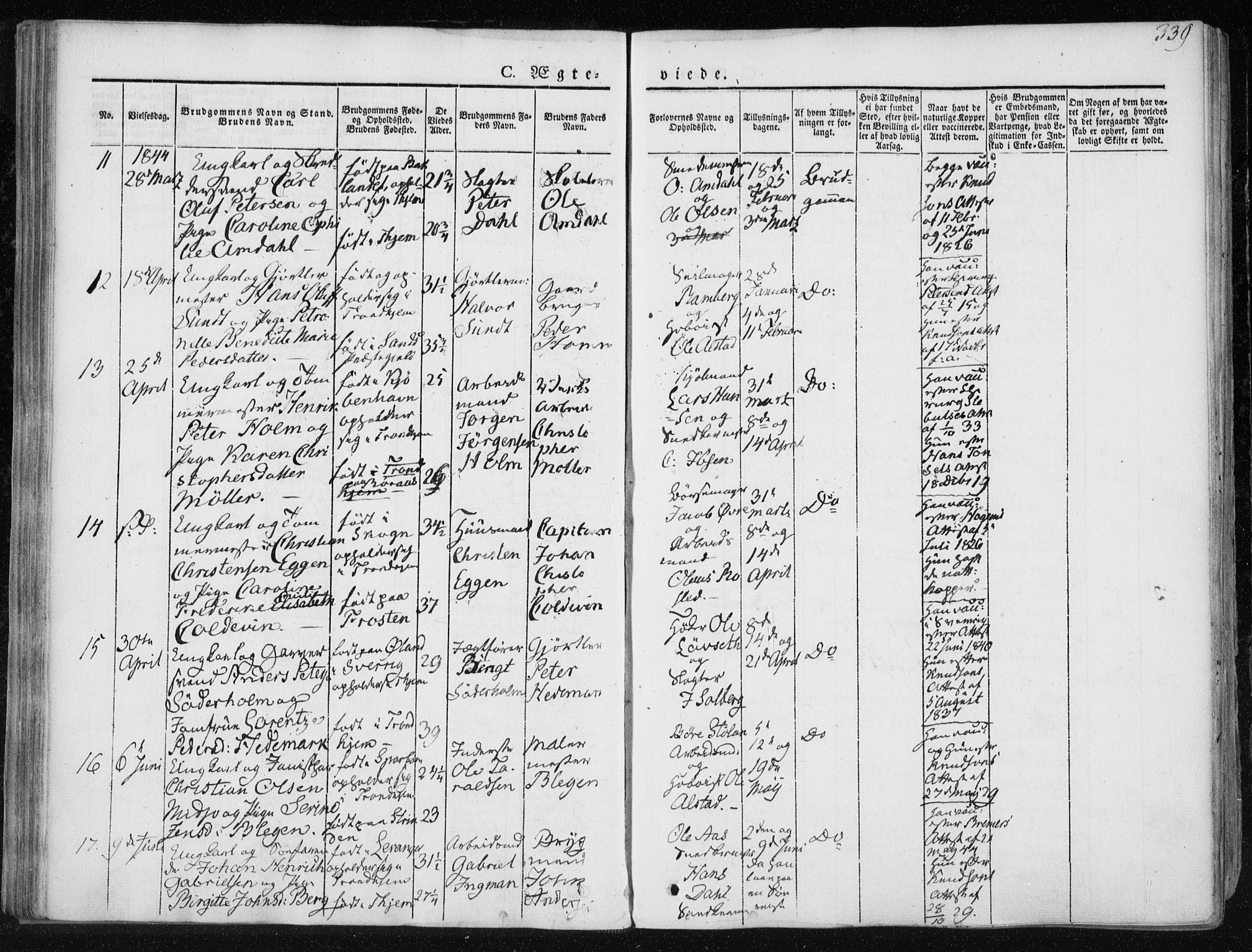Ministerialprotokoller, klokkerbøker og fødselsregistre - Sør-Trøndelag, AV/SAT-A-1456/601/L0049: Ministerialbok nr. 601A17, 1839-1847, s. 339