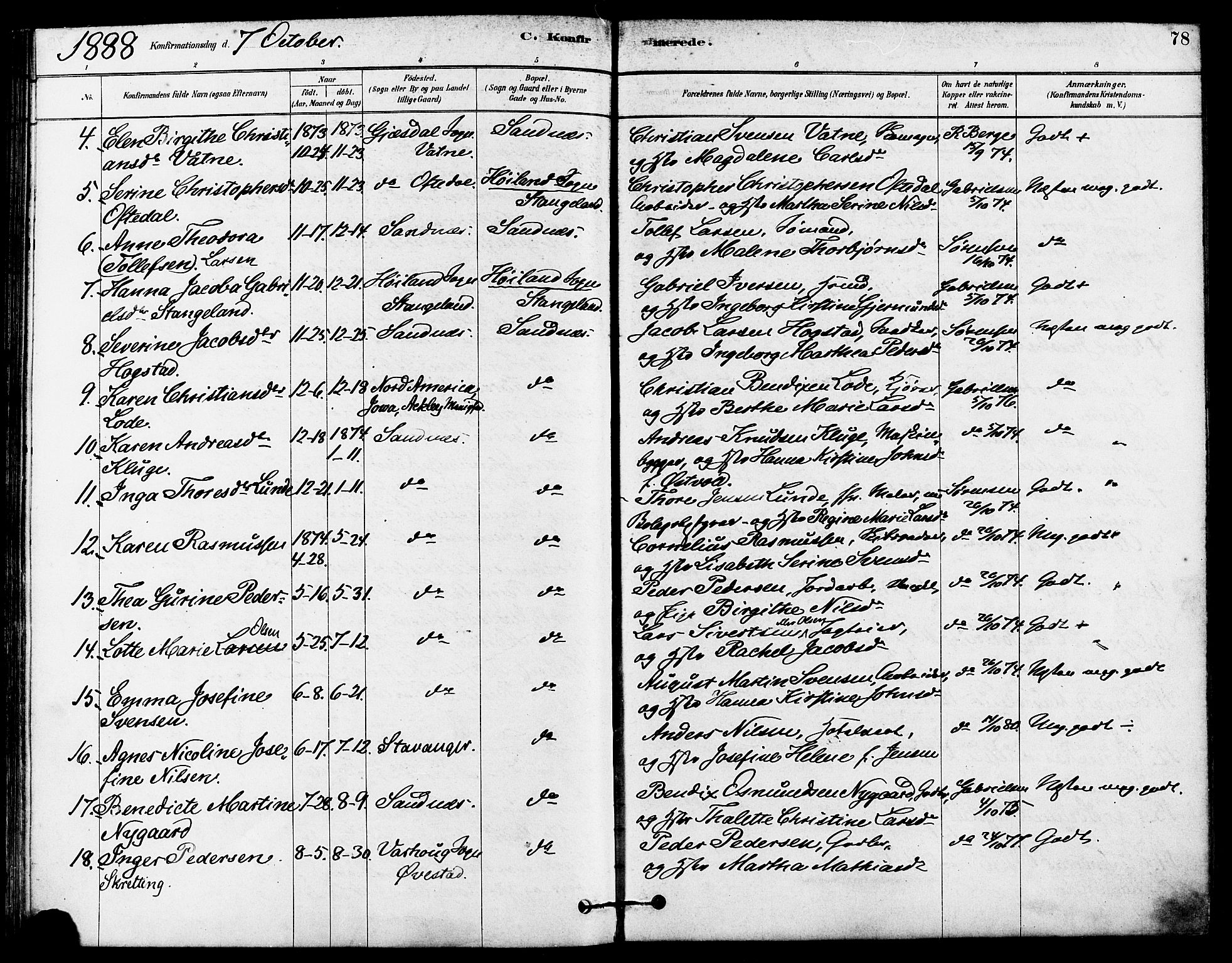 Høyland sokneprestkontor, AV/SAST-A-101799/001/30BA/L0012: Ministerialbok nr. A 11, 1878-1889, s. 78