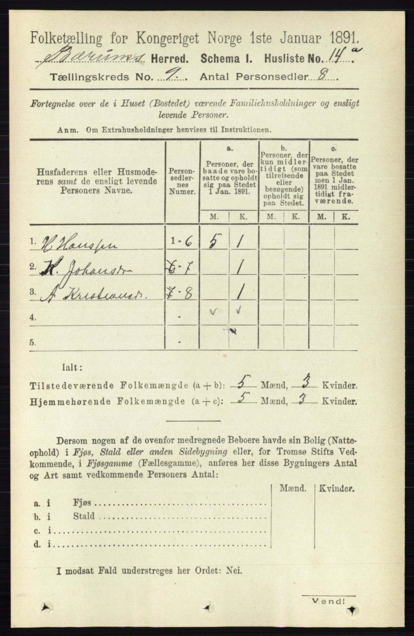 RA, Folketelling 1891 for 0219 Bærum herred, 1891, s. 4993