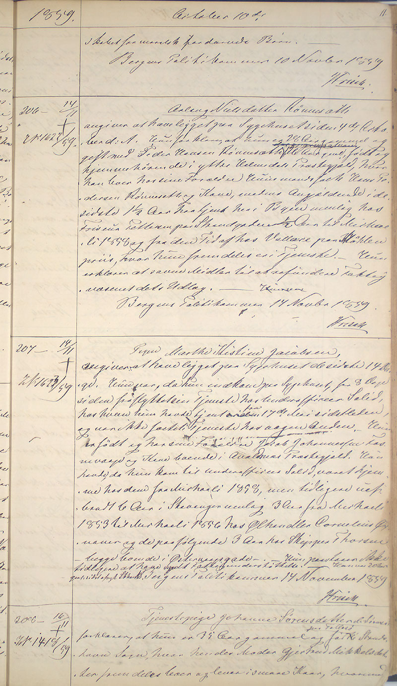 Bergen politikammer / politidistrikt, AV/SAB-A-60401/I/Ic, 1859-1863