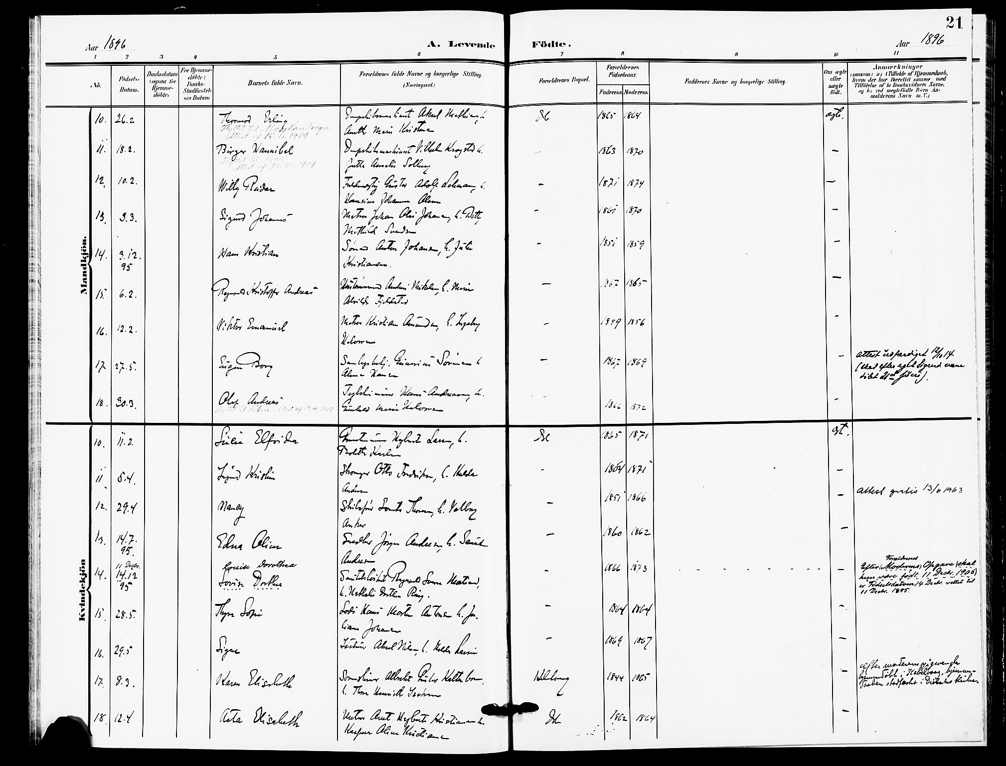 Drøbak prestekontor Kirkebøker, AV/SAO-A-10142a/F/Fb/L0002: Ministerialbok nr. II 2, 1891-1896, s. 21