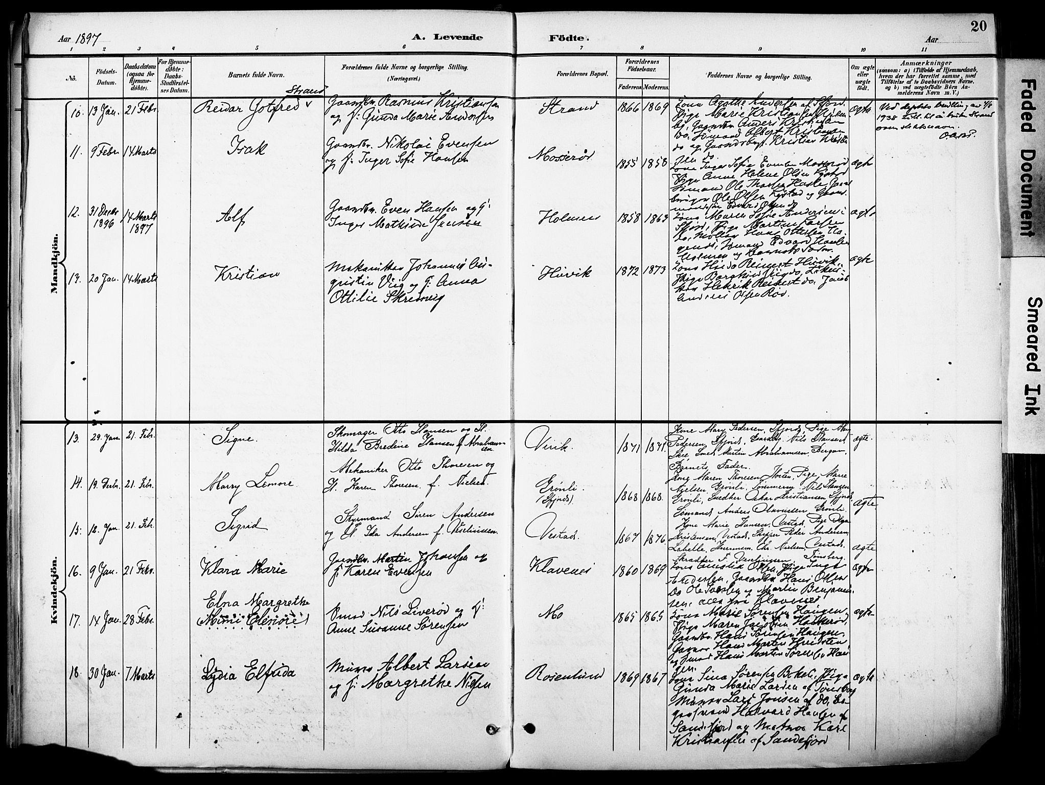 Sandar kirkebøker, AV/SAKO-A-243/F/Fa/L0014: Ministerialbok nr. 14, 1896-1909, s. 20