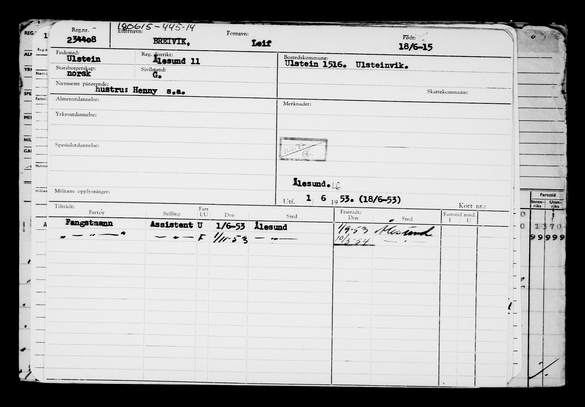 Direktoratet for sjømenn, RA/S-3545/G/Gb/L0130: Hovedkort, 1915, s. 578