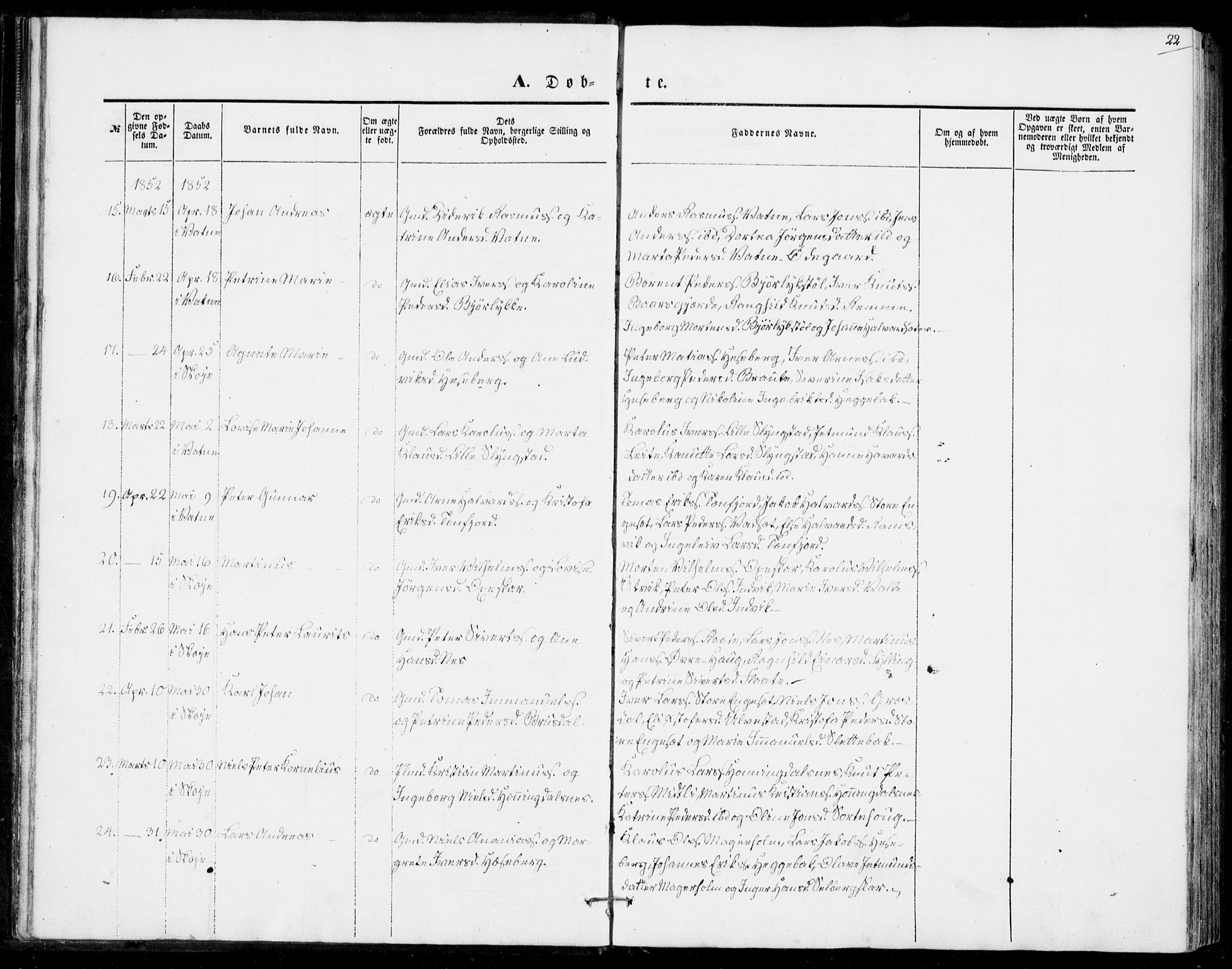 Ministerialprotokoller, klokkerbøker og fødselsregistre - Møre og Romsdal, SAT/A-1454/524/L0353: Ministerialbok nr. 524A05, 1848-1856, s. 22