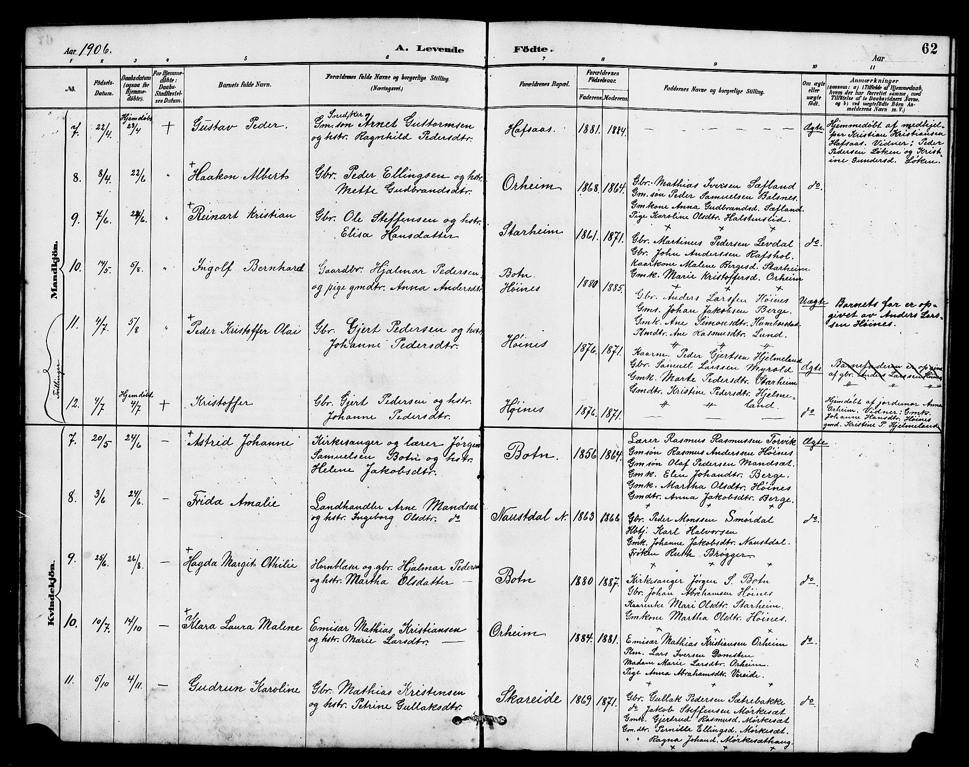 Eid sokneprestembete, AV/SAB-A-82301/H/Hab/Habc/L0002: Klokkerbok nr. C 2, 1887-1906, s. 62