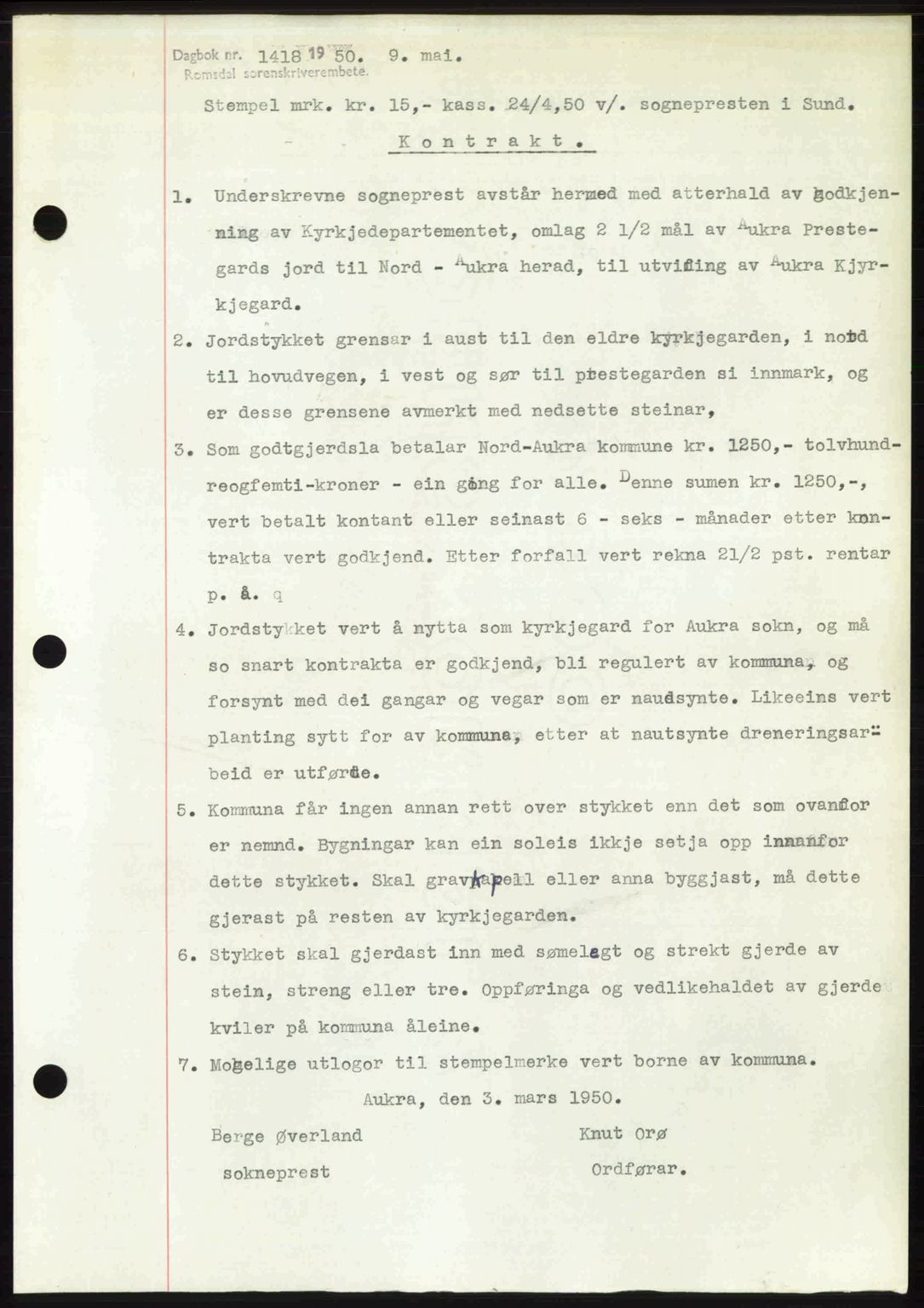 Romsdal sorenskriveri, SAT/A-4149/1/2/2C: Pantebok nr. A33, 1950-1950, Dagboknr: 1418/1950