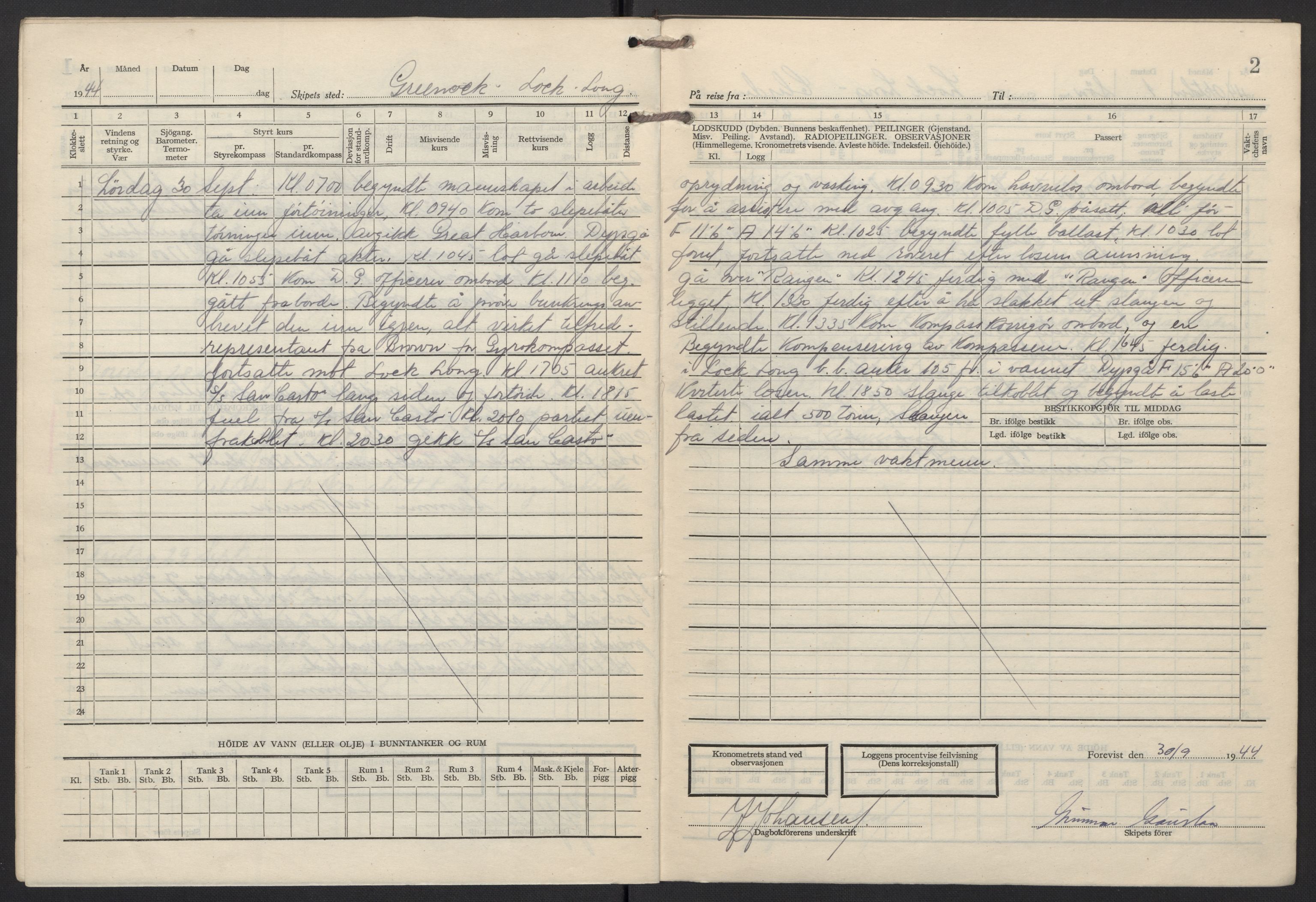 Nortraship, Skipsdagbøker, AV/RA-S-2168/F/L1560/0005: Boknr. 8591 - 8600 / Boknr. 8595 G. C. Brøvig, 1944