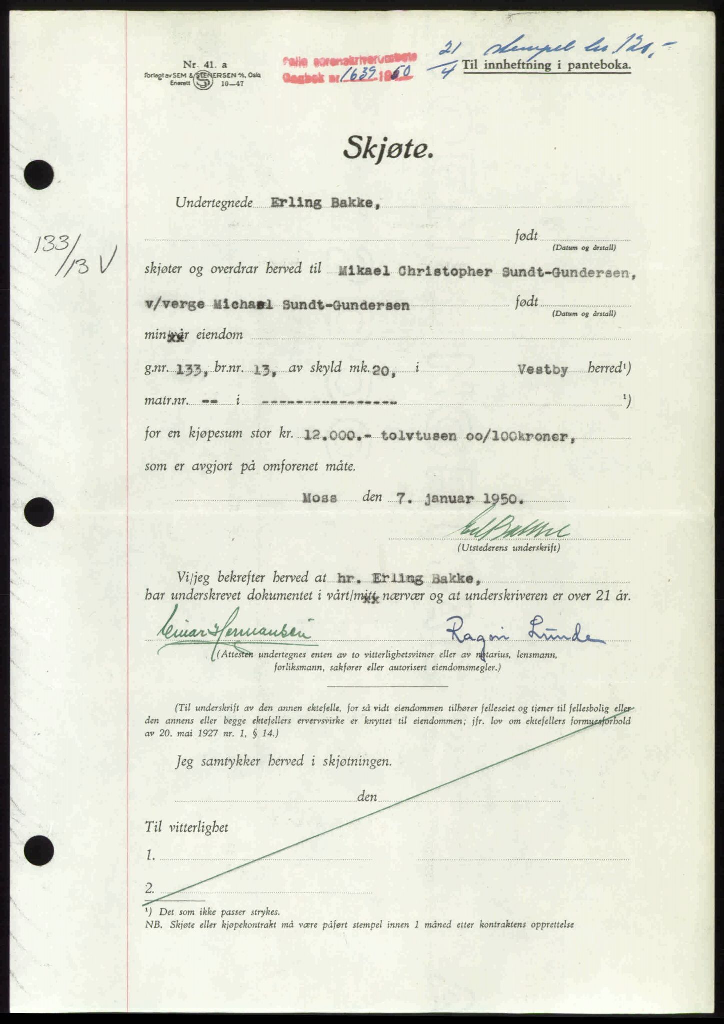 Follo sorenskriveri, SAO/A-10274/G/Ga/Gaa/L0092: Pantebok nr. I 92, 1950-1950, Dagboknr: 1639/1950