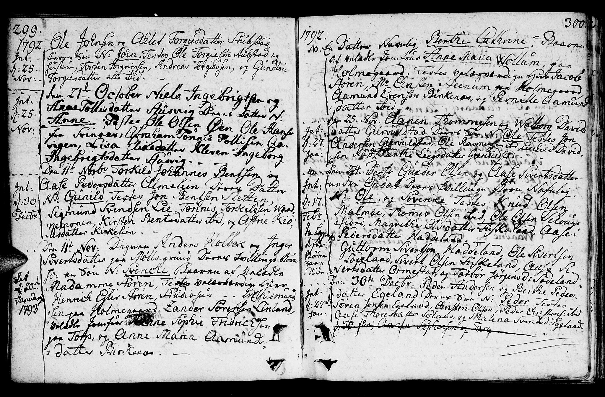 Holum sokneprestkontor, AV/SAK-1111-0022/F/Fa/Faa/L0003: Ministerialbok nr. A 3, 1780-1821, s. 299-300