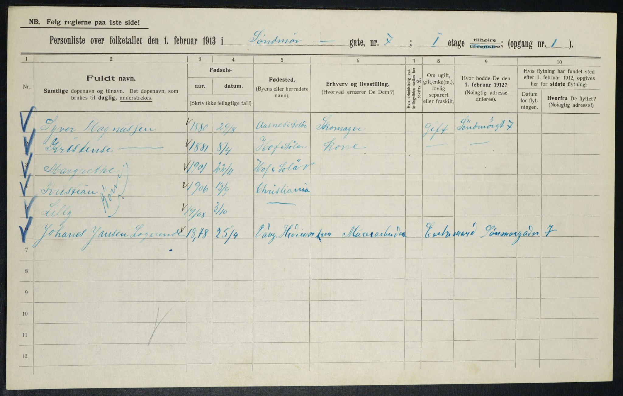 OBA, Kommunal folketelling 1.2.1913 for Kristiania, 1913, s. 104838