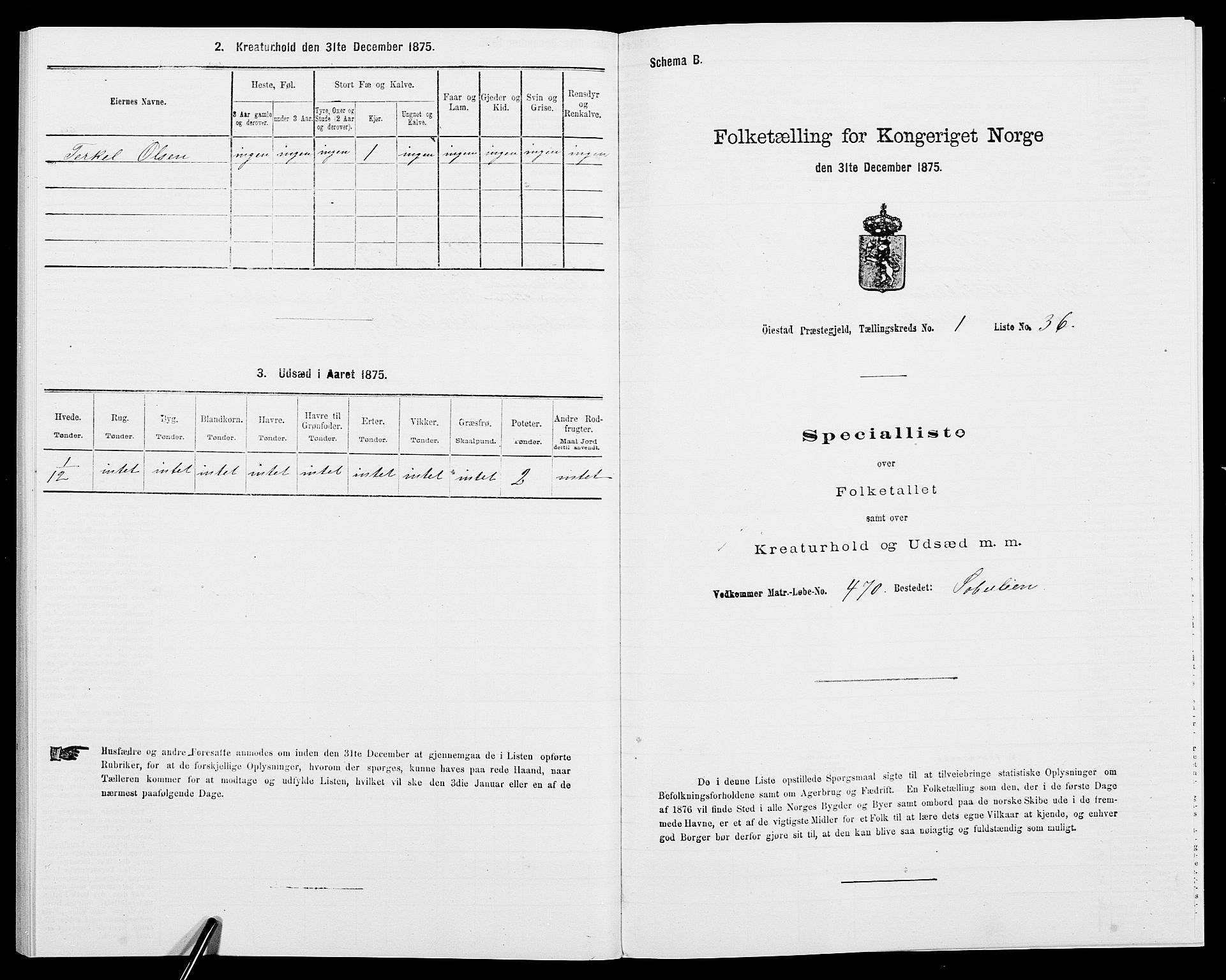 SAK, Folketelling 1875 for 0920P Øyestad prestegjeld, 1875, s. 128