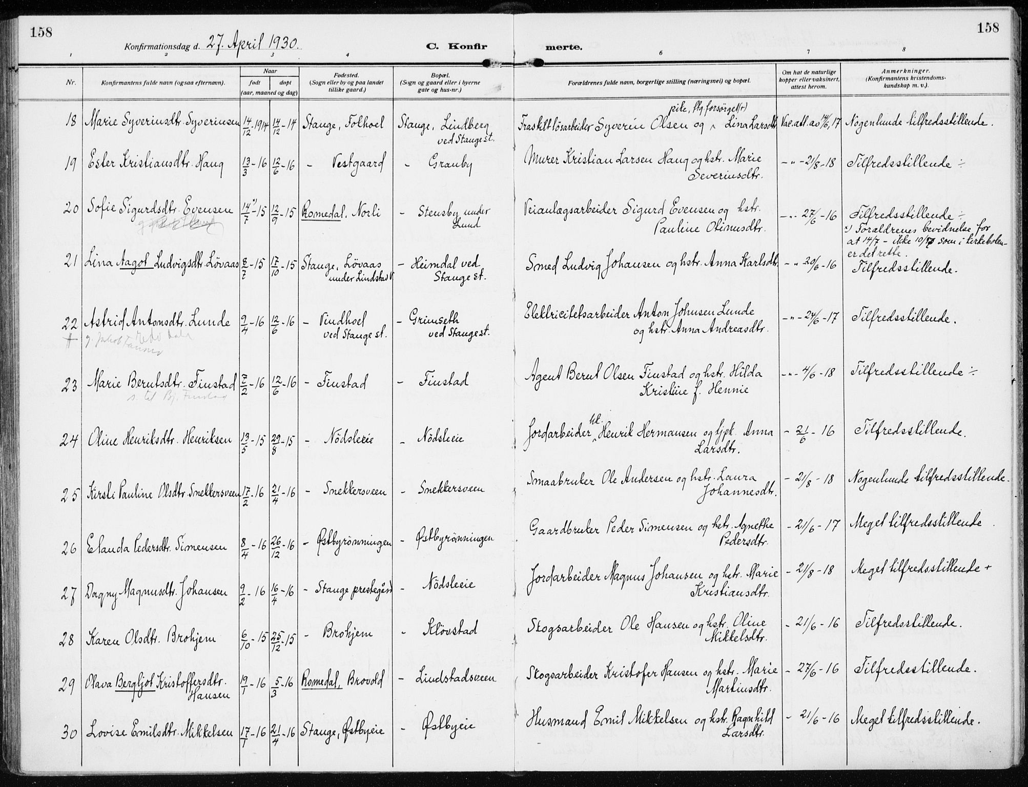 Stange prestekontor, SAH/PREST-002/K/L0026: Ministerialbok nr. 26, 1923-1937, s. 158