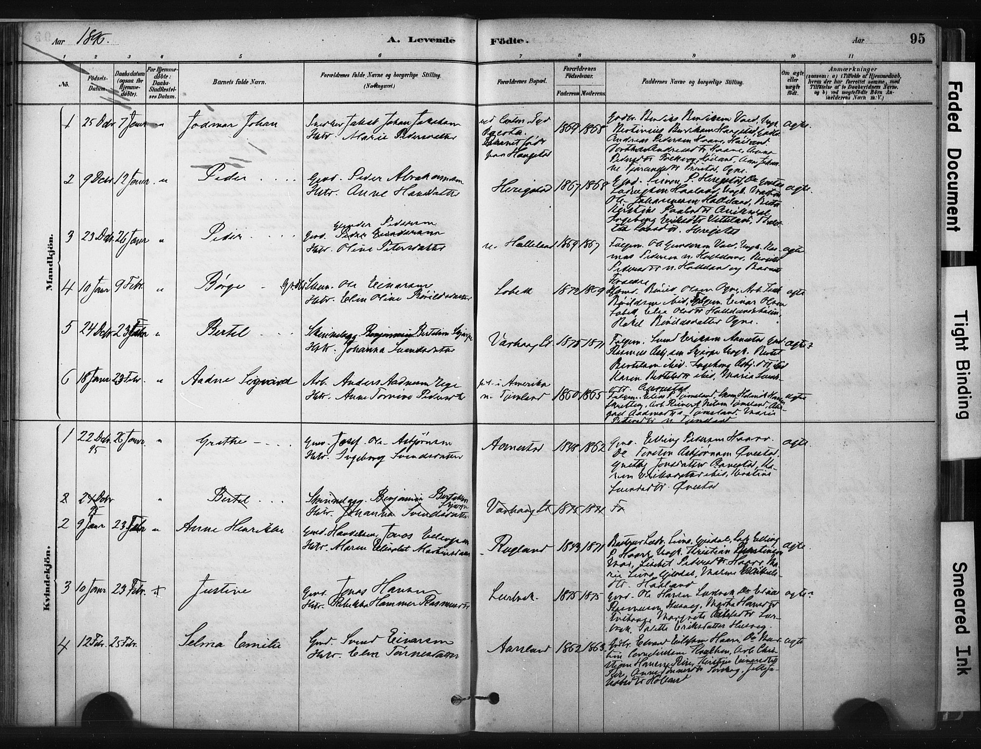 Hå sokneprestkontor, AV/SAST-A-101801/001/30BA/L0011: Ministerialbok nr. A 10, 1879-1900, s. 95