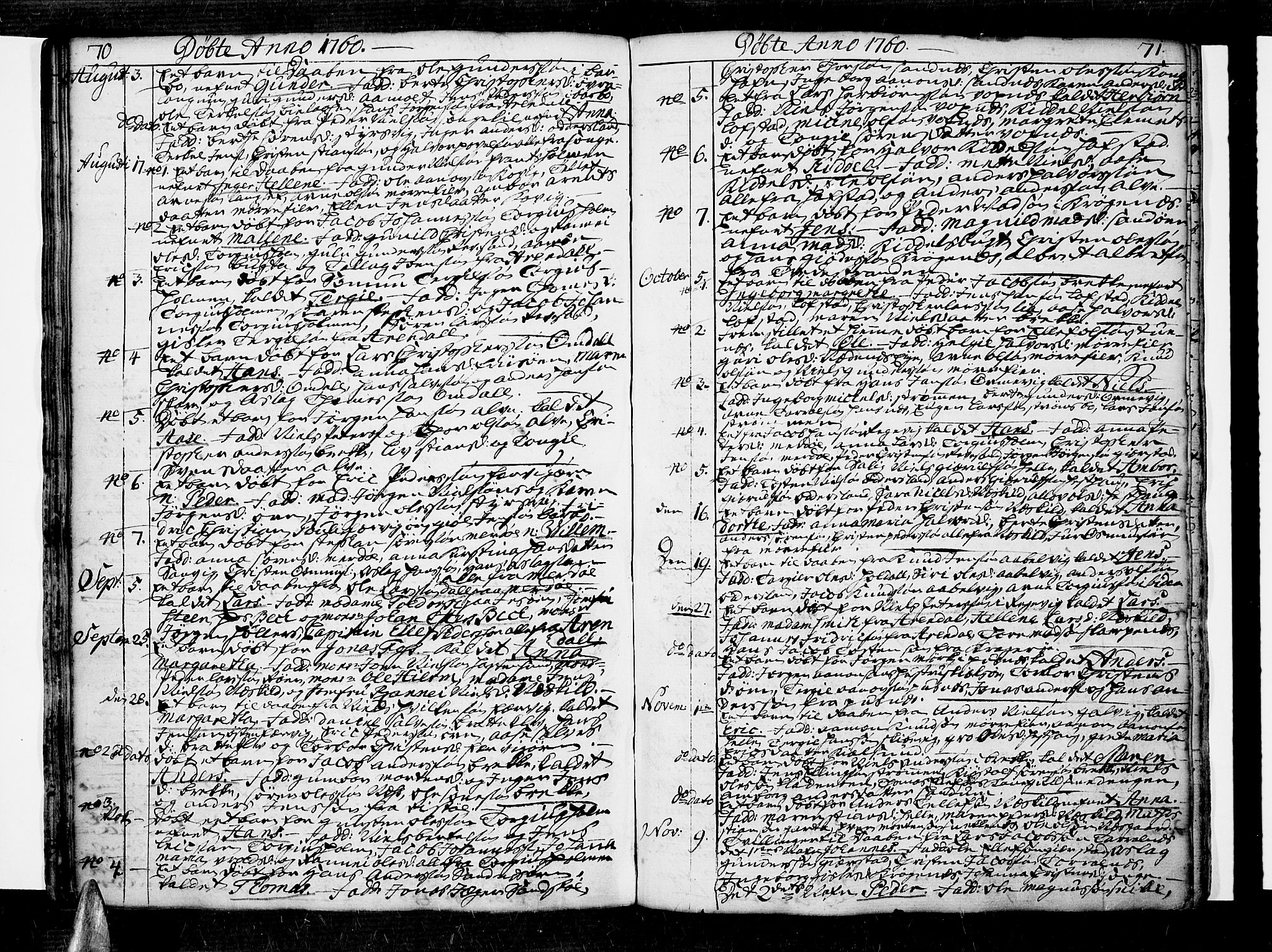 Tromøy sokneprestkontor, AV/SAK-1111-0041/F/Fa/L0001: Ministerialbok nr. A 1, 1747-1793, s. 70-71
