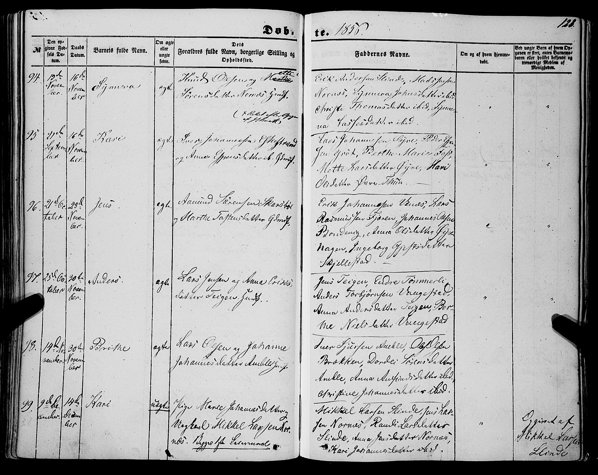Sogndal sokneprestembete, AV/SAB-A-81301/H/Haa/Haaa/L0012I: Ministerialbok nr. A 12I, 1847-1859, s. 123