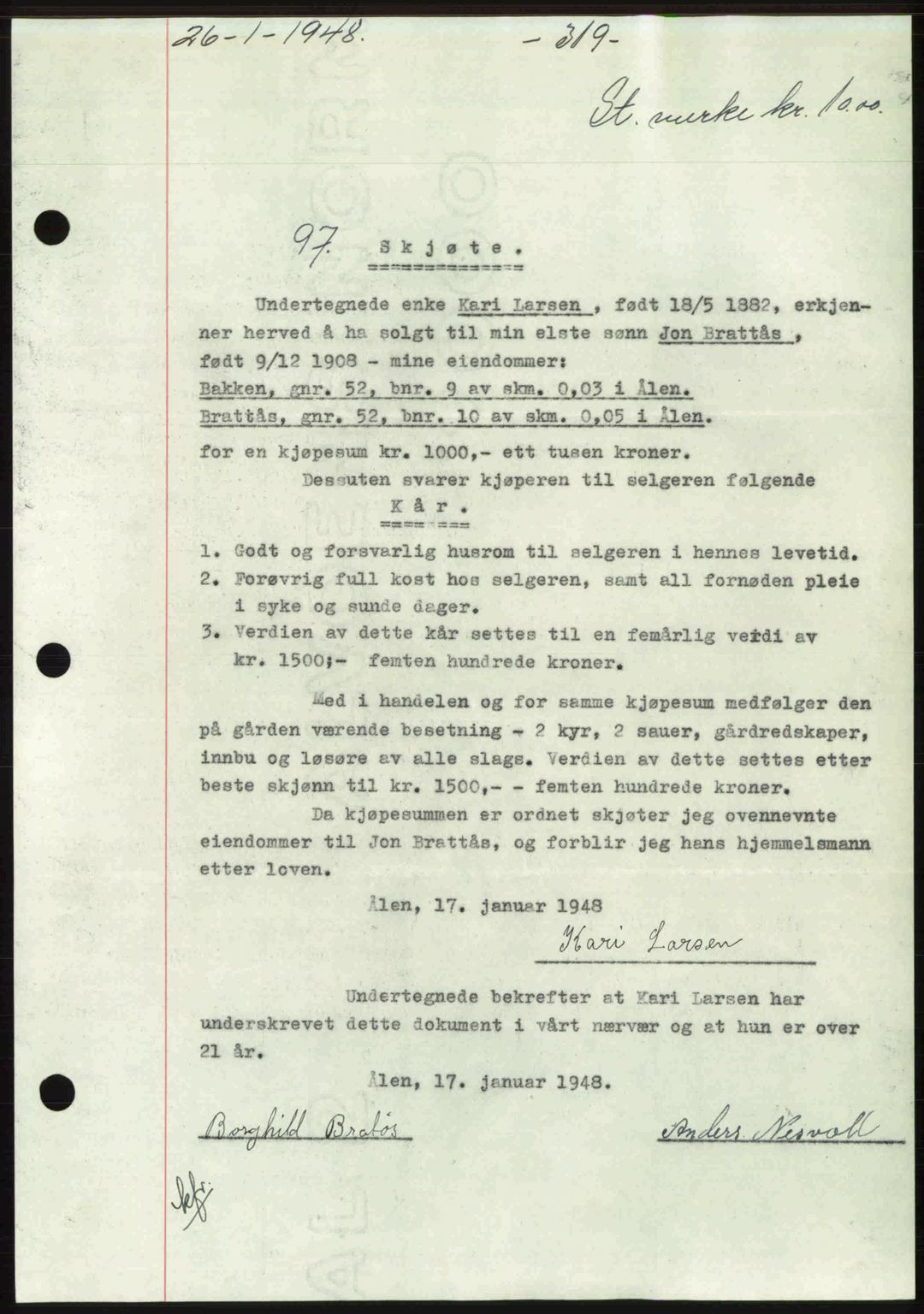 Gauldal sorenskriveri, SAT/A-0014/1/2/2C: Pantebok nr. A5, 1947-1948, Dagboknr: 97/1948