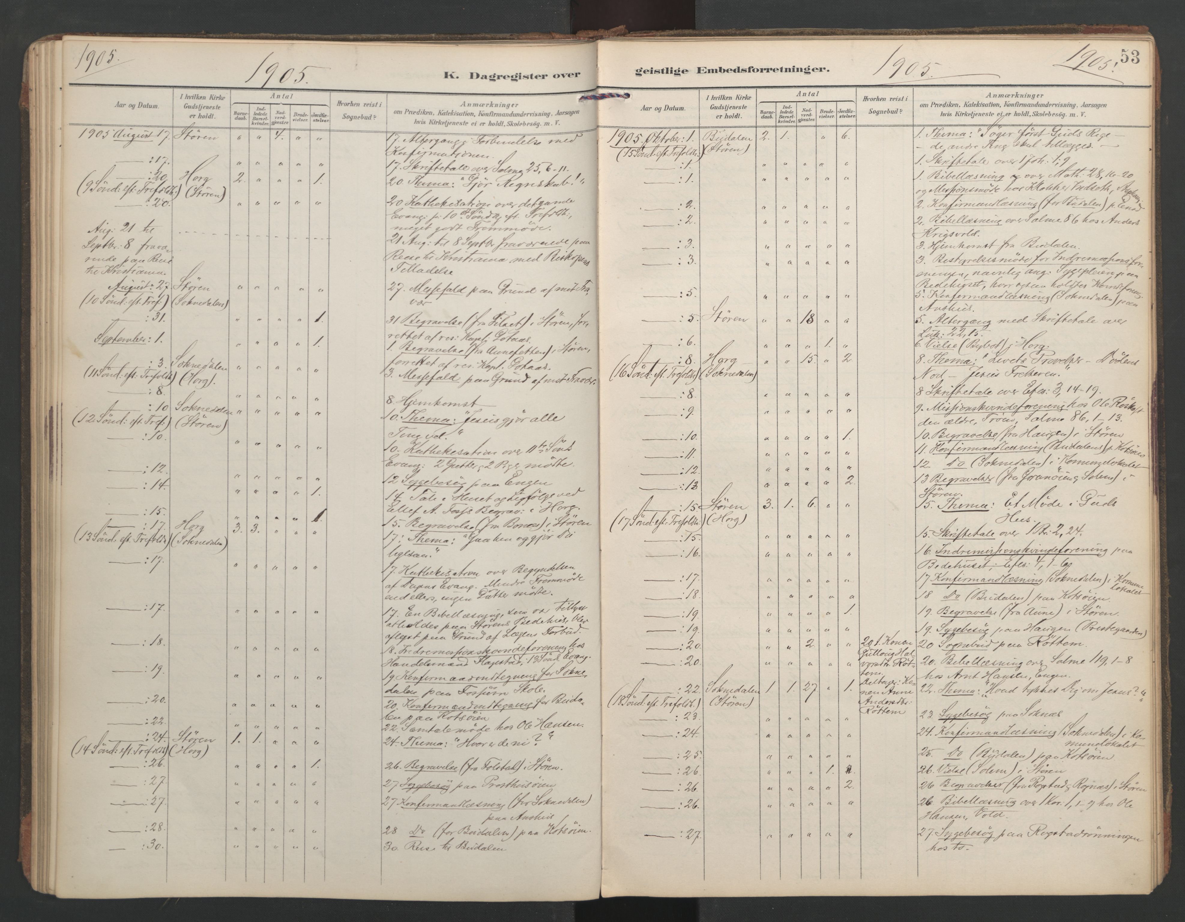 Ministerialprotokoller, klokkerbøker og fødselsregistre - Sør-Trøndelag, AV/SAT-A-1456/687/L1005: Dagsregister nr. 687A11, 1891-1912, s. 53