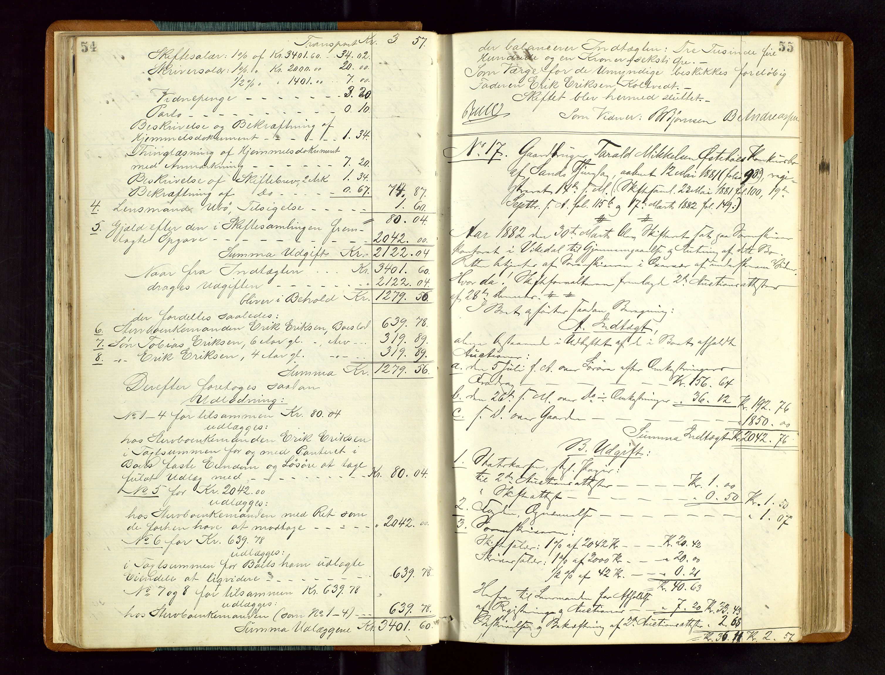 Ryfylke tingrett, AV/SAST-A-100055/001/IV/IVD/L0027: Skifteprotokoll, register i protokollen, 1881-1885, s. 54-55