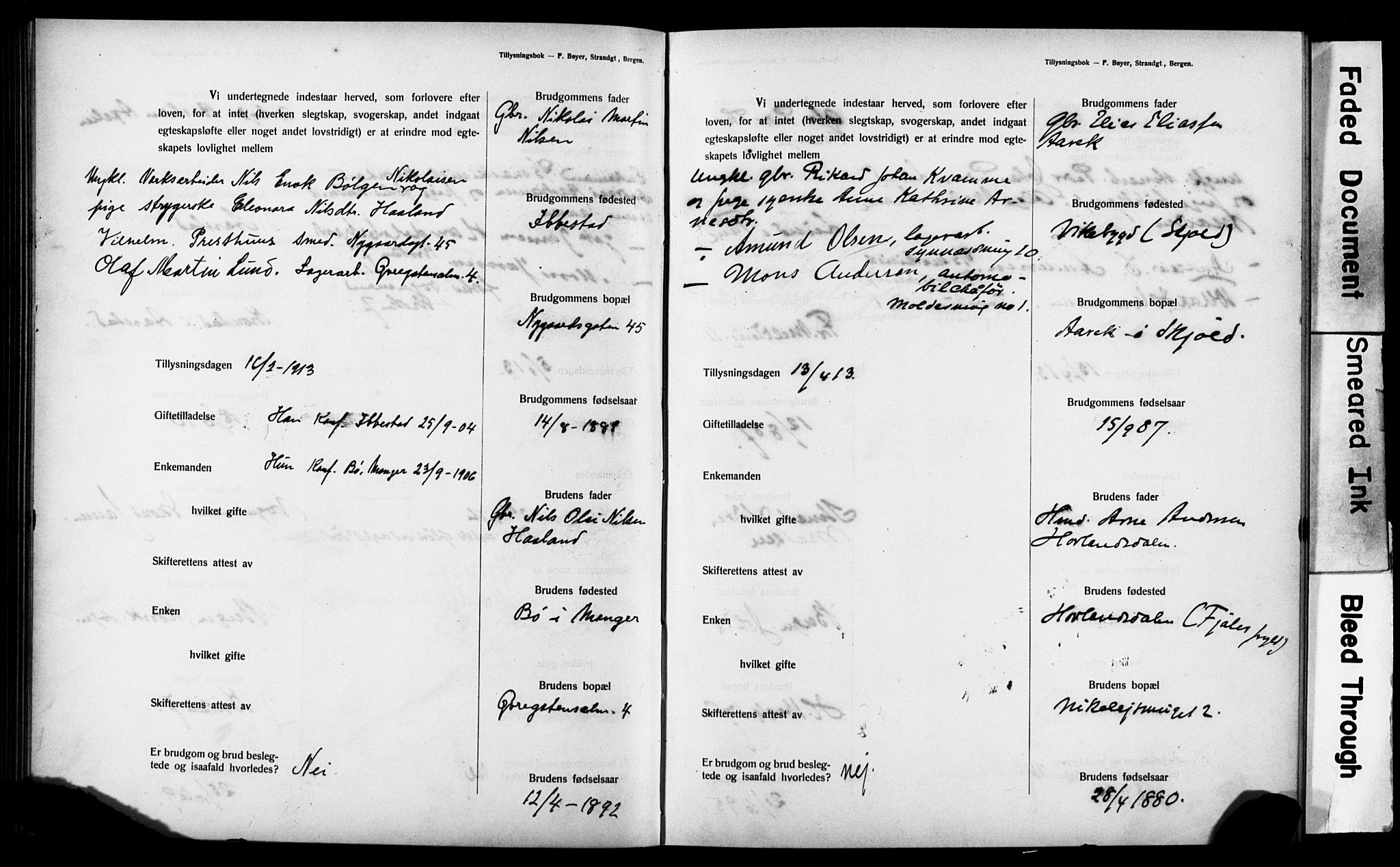 Mariakirken Sokneprestembete, SAB/A-76901: Forlovererklæringer nr. II.5.3, 1909-1917, s. 83