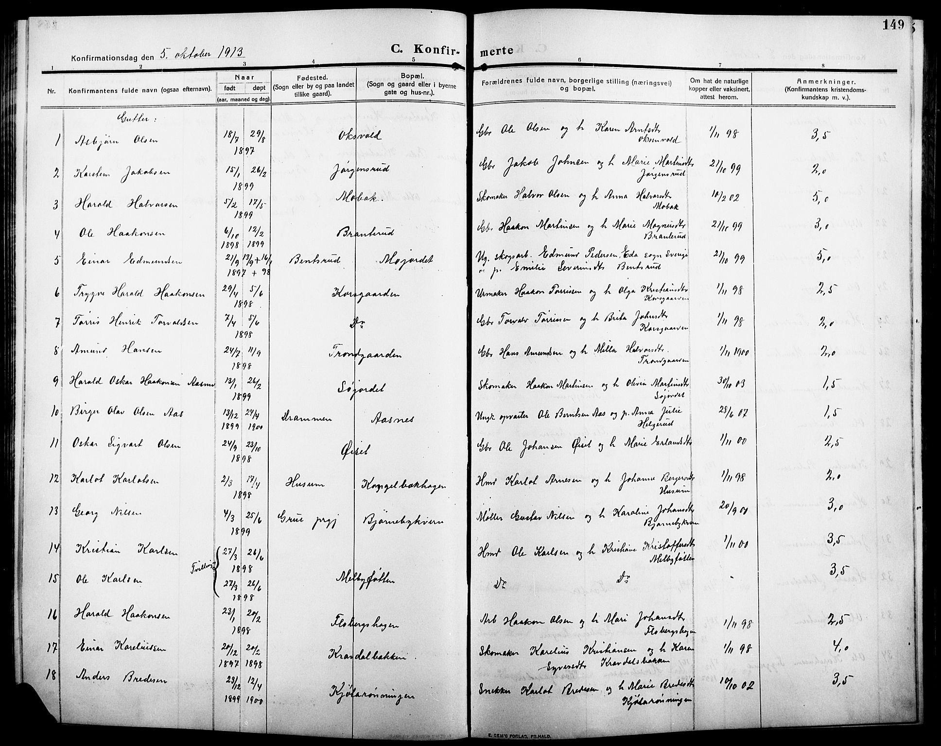 Åsnes prestekontor, AV/SAH-PREST-042/H/Ha/Hab/L0007: Klokkerbok nr. 7, 1909-1926, s. 149