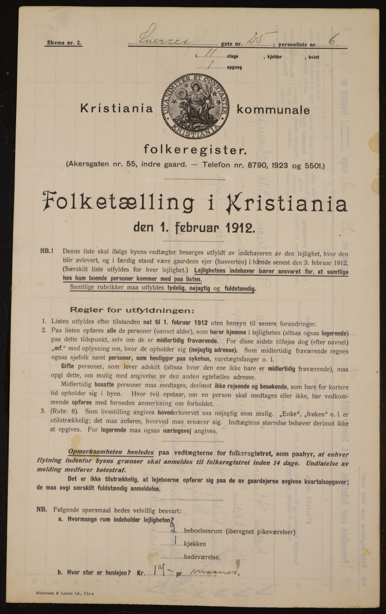 OBA, Kommunal folketelling 1.2.1912 for Kristiania, 1912, s. 106119