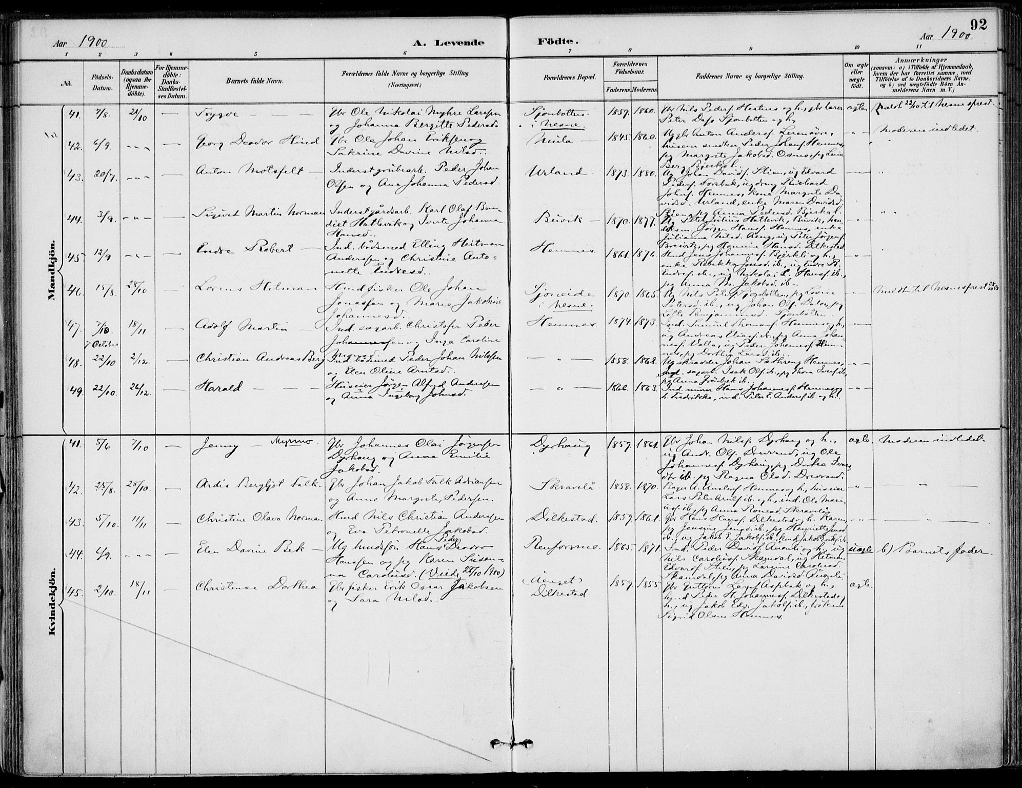 Ministerialprotokoller, klokkerbøker og fødselsregistre - Nordland, SAT/A-1459/825/L0362: Ministerialbok nr. 825A16, 1886-1908, s. 92