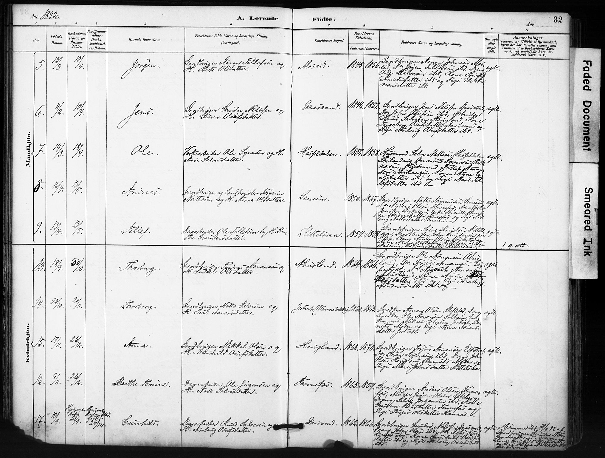 Evje sokneprestkontor, AV/SAK-1111-0008/F/Fa/Fab/L0003: Ministerialbok nr. A 3, 1884-1909, s. 32