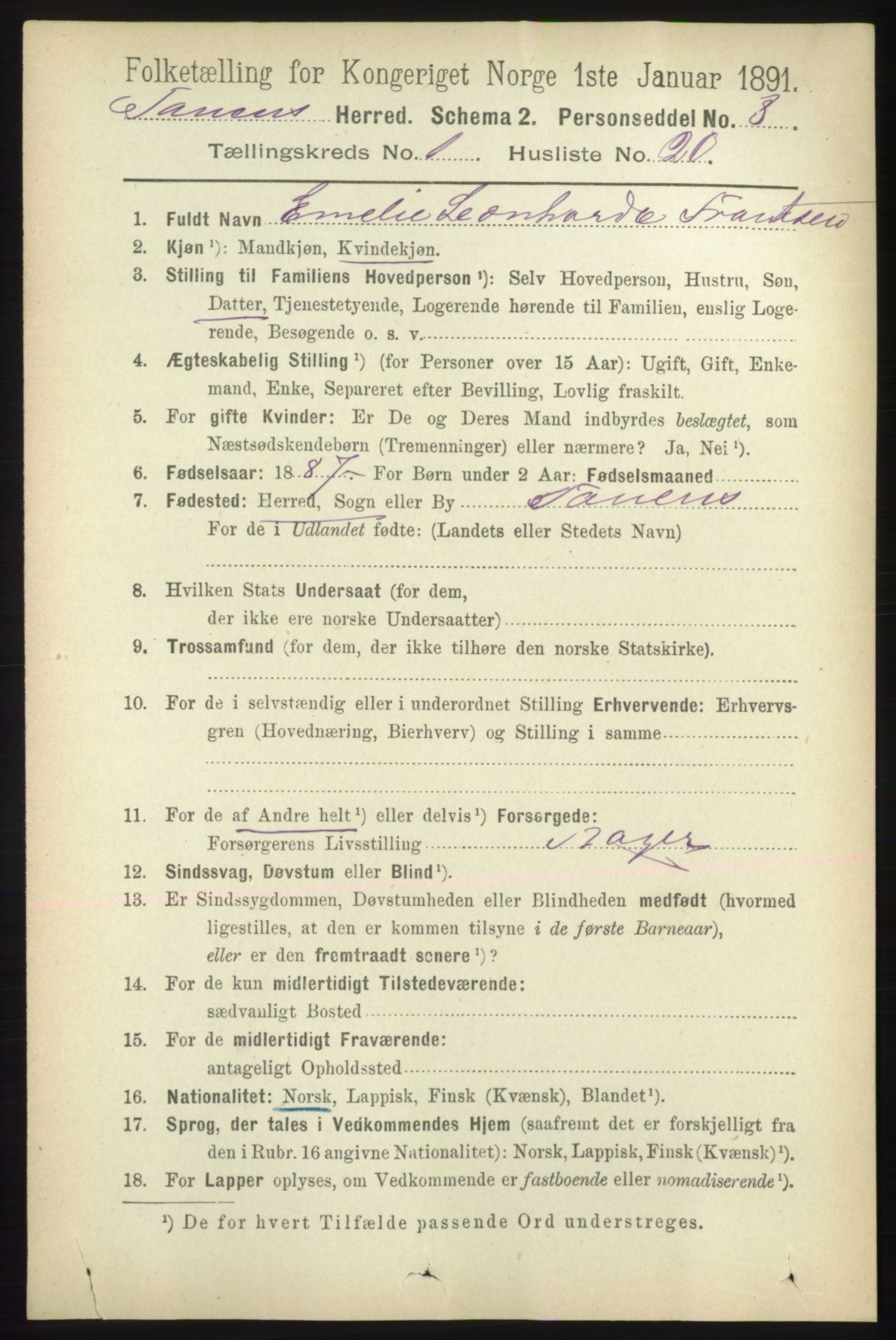 RA, Folketelling 1891 for 2025 Tana herred, 1891, s. 239