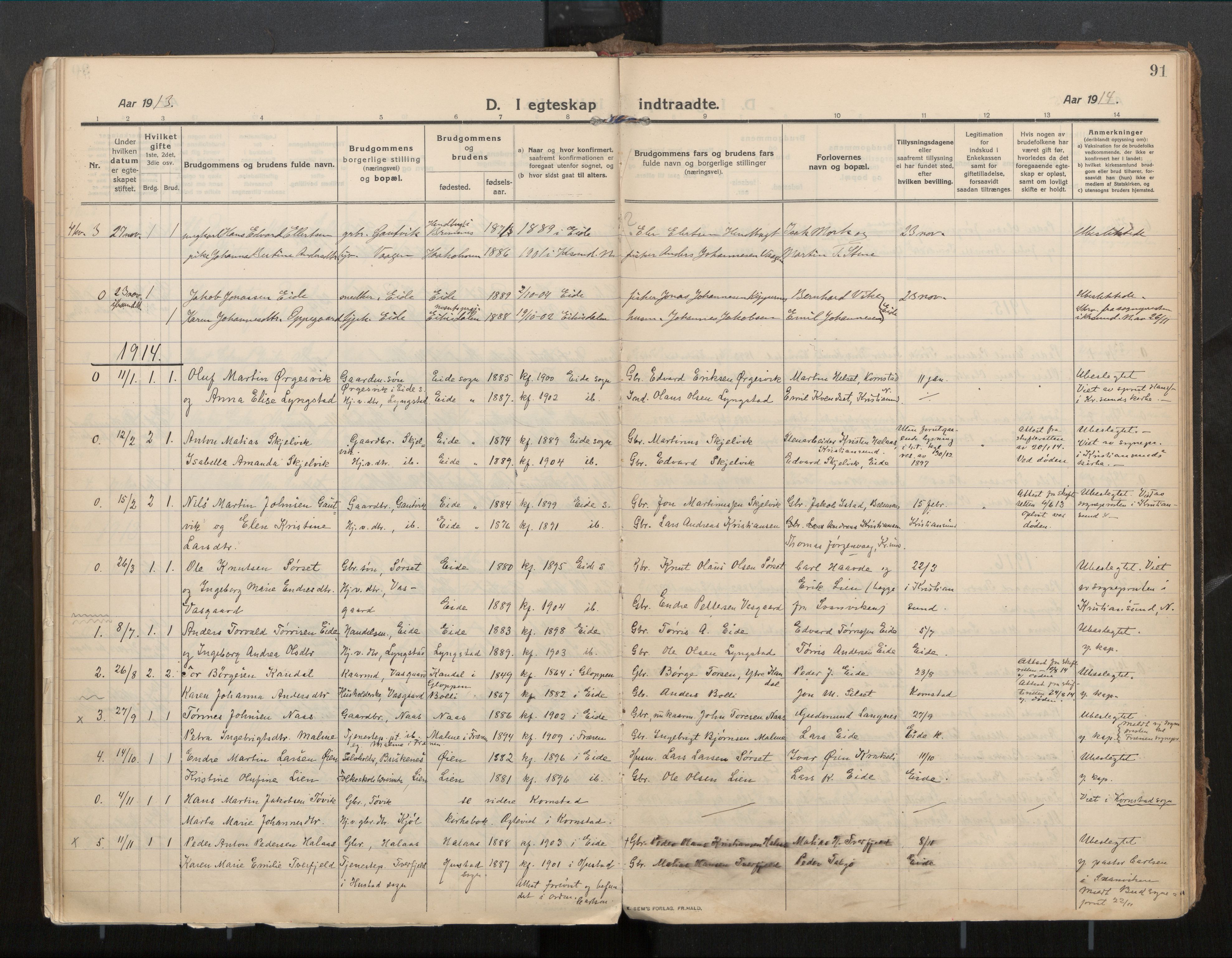 Ministerialprotokoller, klokkerbøker og fødselsregistre - Møre og Romsdal, AV/SAT-A-1454/571/L0836b: Ministerialbok nr. 571A03, 1911-1926, s. 91