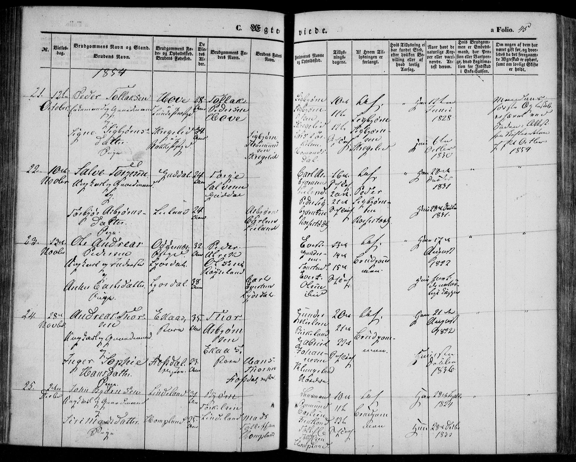 Bakke sokneprestkontor, AV/SAK-1111-0002/F/Fa/Faa/L0005: Ministerialbok nr. A 5, 1847-1855, s. 45