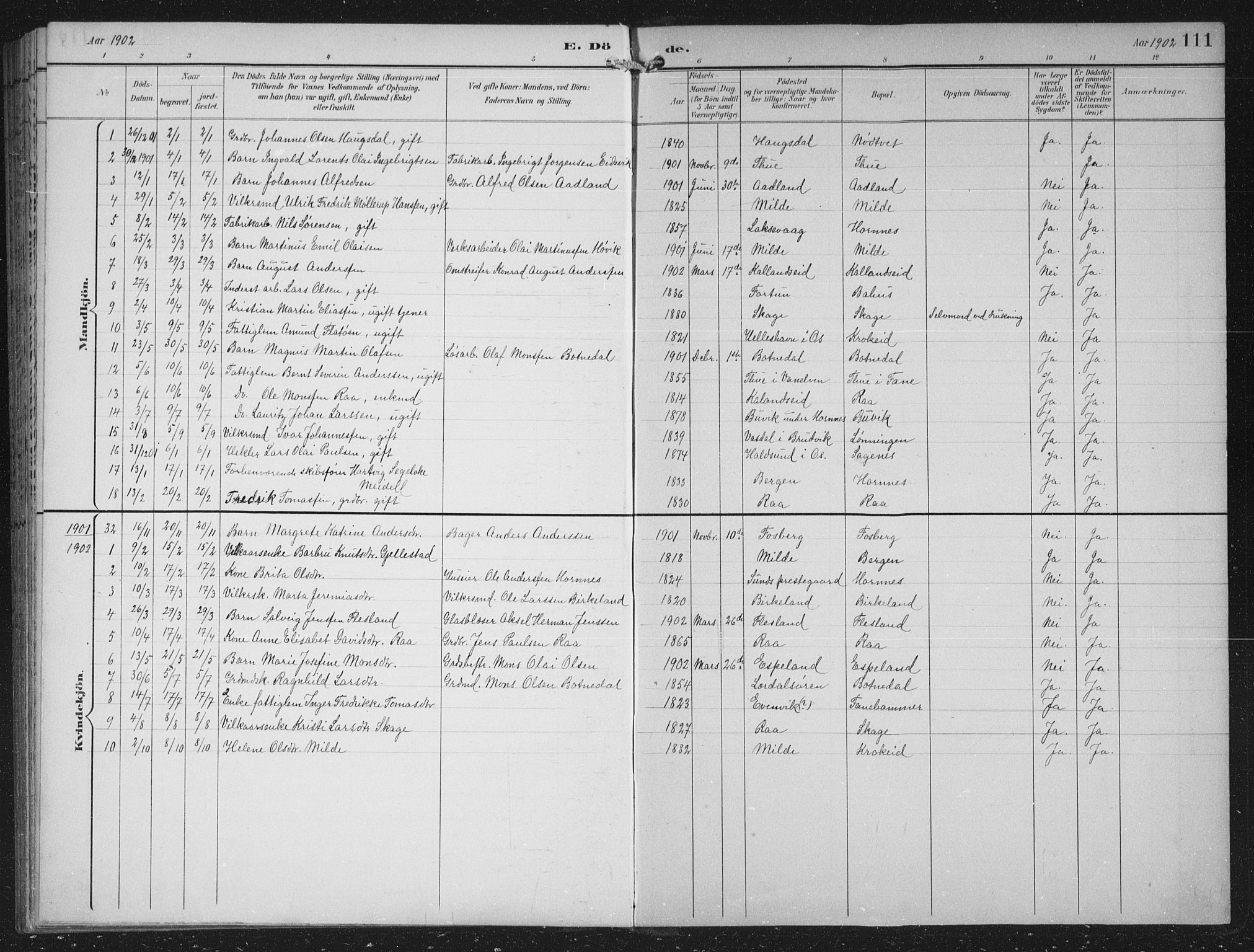 Fana Sokneprestembete, AV/SAB-A-75101/H/Hab/Haba/L0003: Klokkerbok nr. A 3, 1895-1902, s. 111
