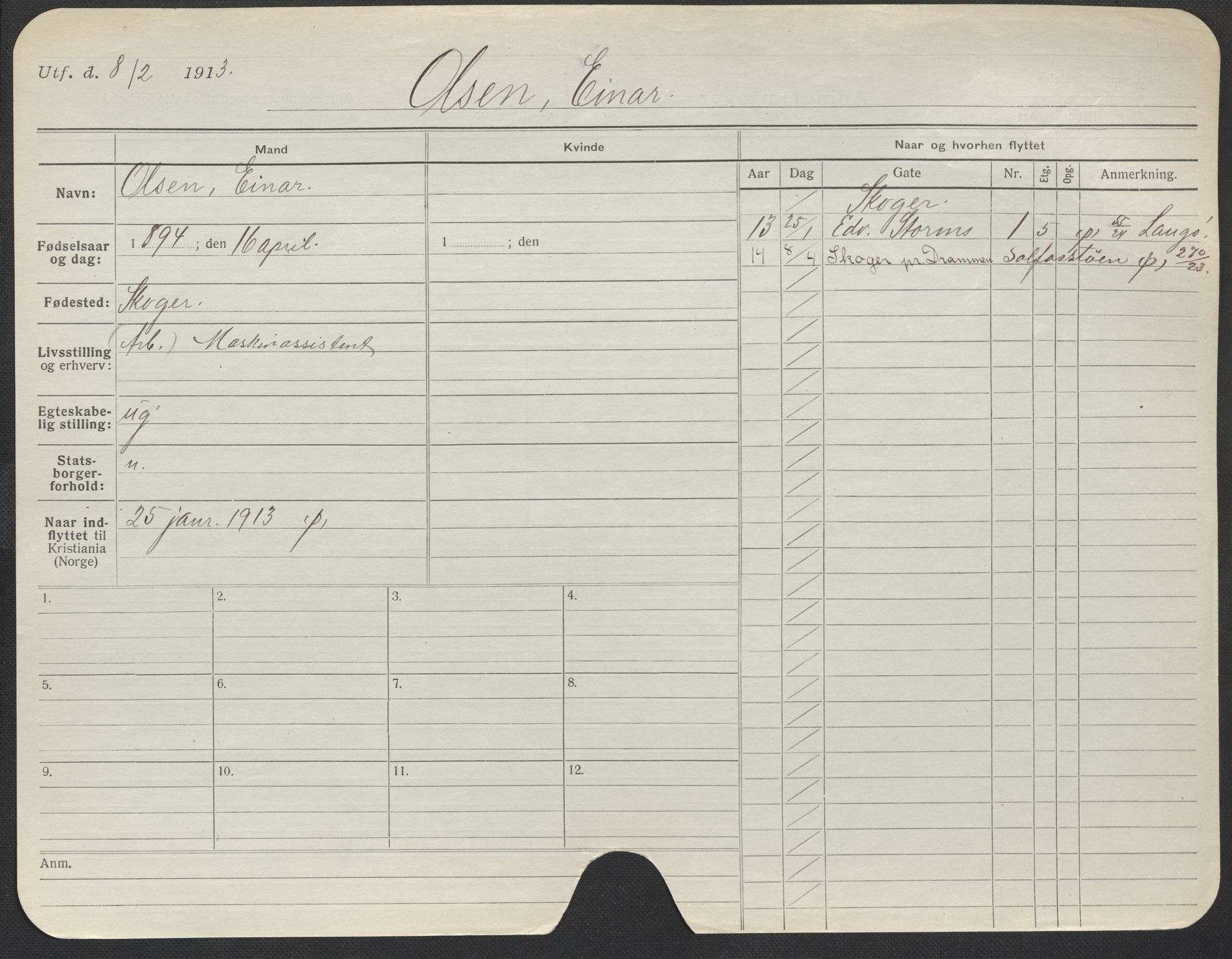 Oslo folkeregister, Registerkort, AV/SAO-A-11715/F/Fa/Fac/L0008: Menn, 1906-1914, s. 729a