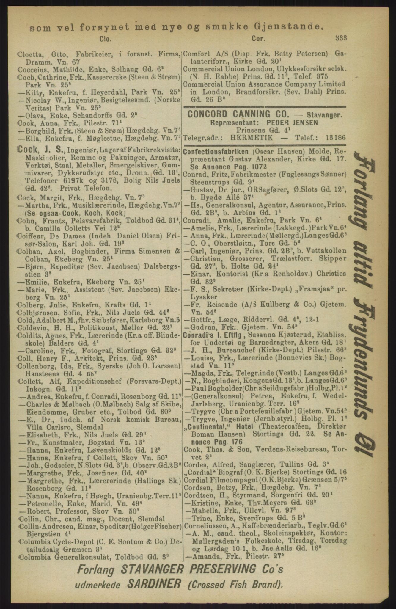 Kristiania/Oslo adressebok, PUBL/-, 1911, s. 333