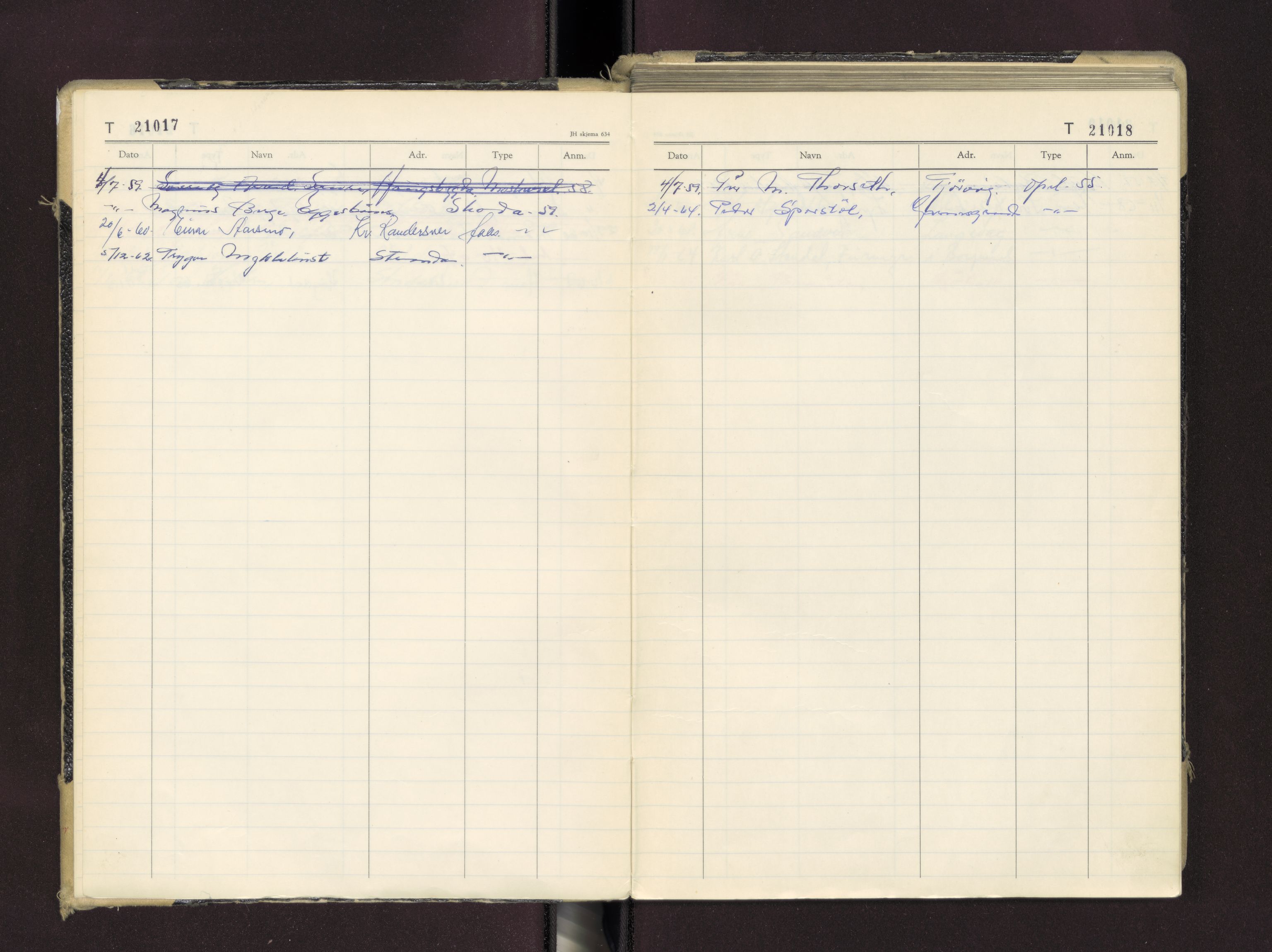 Møre og Romsdal vegkontor - Ålesund trafikkstasjon, AV/SAT-A-4099/F/Fc/L0016: Bilregister; T 21000 - T 21499, 1955-1970