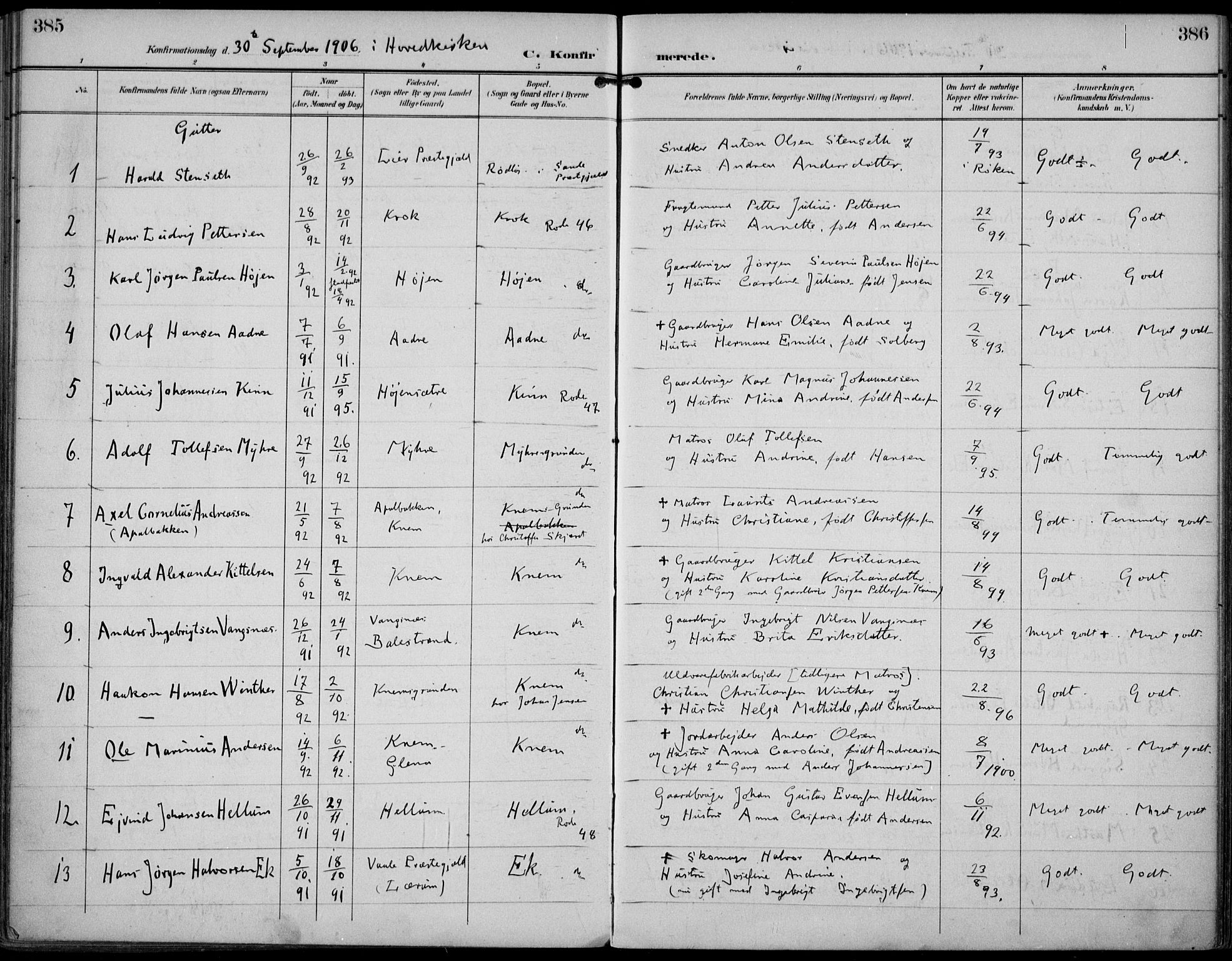 Strømm kirkebøker, AV/SAKO-A-322/F/Fa/L0005: Ministerialbok nr. I 5, 1898-1919, s. 385-386