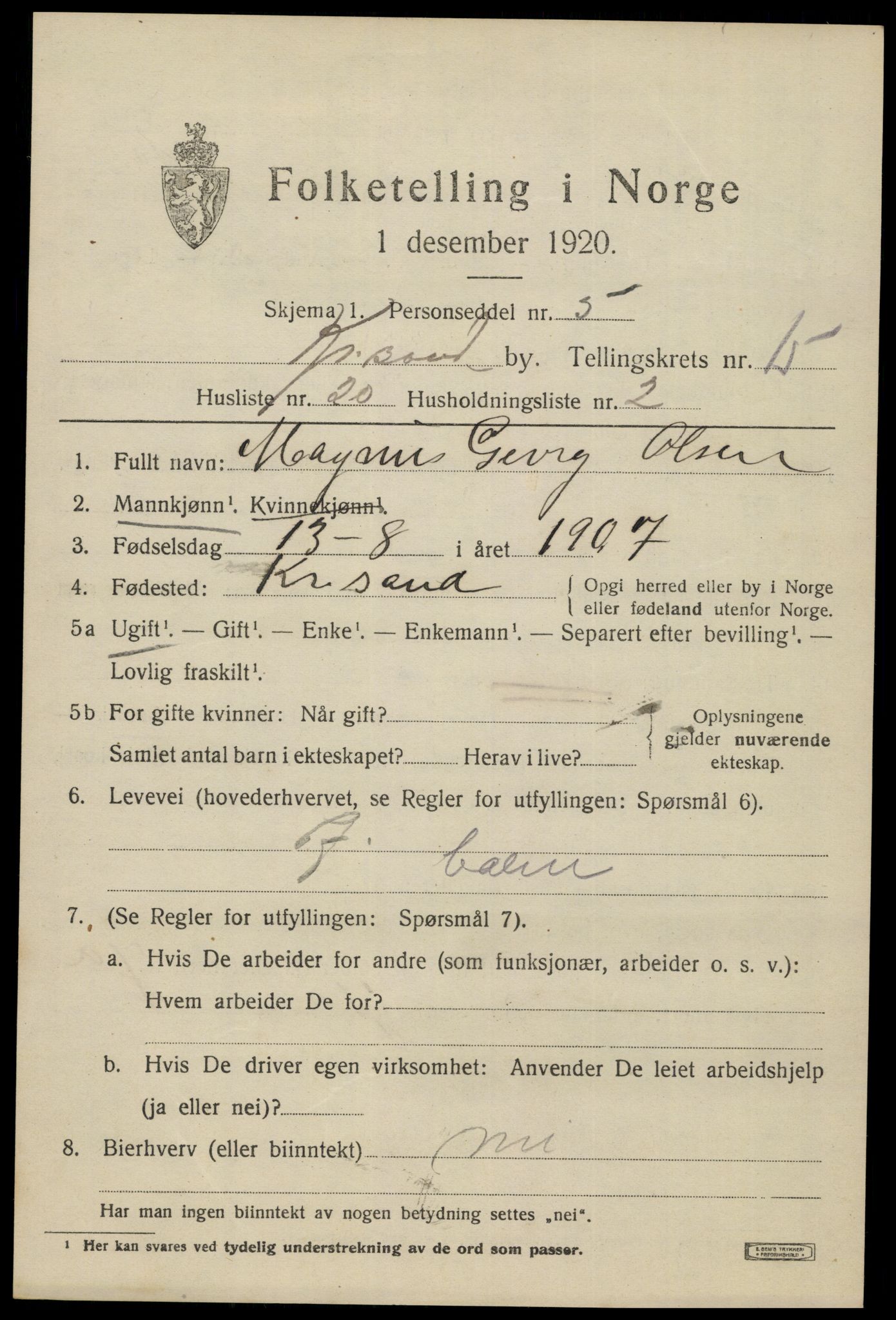 SAK, Folketelling 1920 for 1001 Kristiansand kjøpstad, 1920, s. 30683
