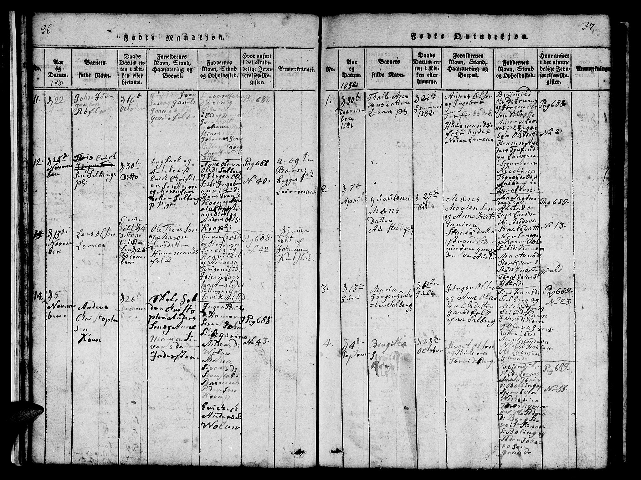 Ministerialprotokoller, klokkerbøker og fødselsregistre - Nord-Trøndelag, SAT/A-1458/731/L0310: Klokkerbok nr. 731C01, 1816-1874, s. 36-37