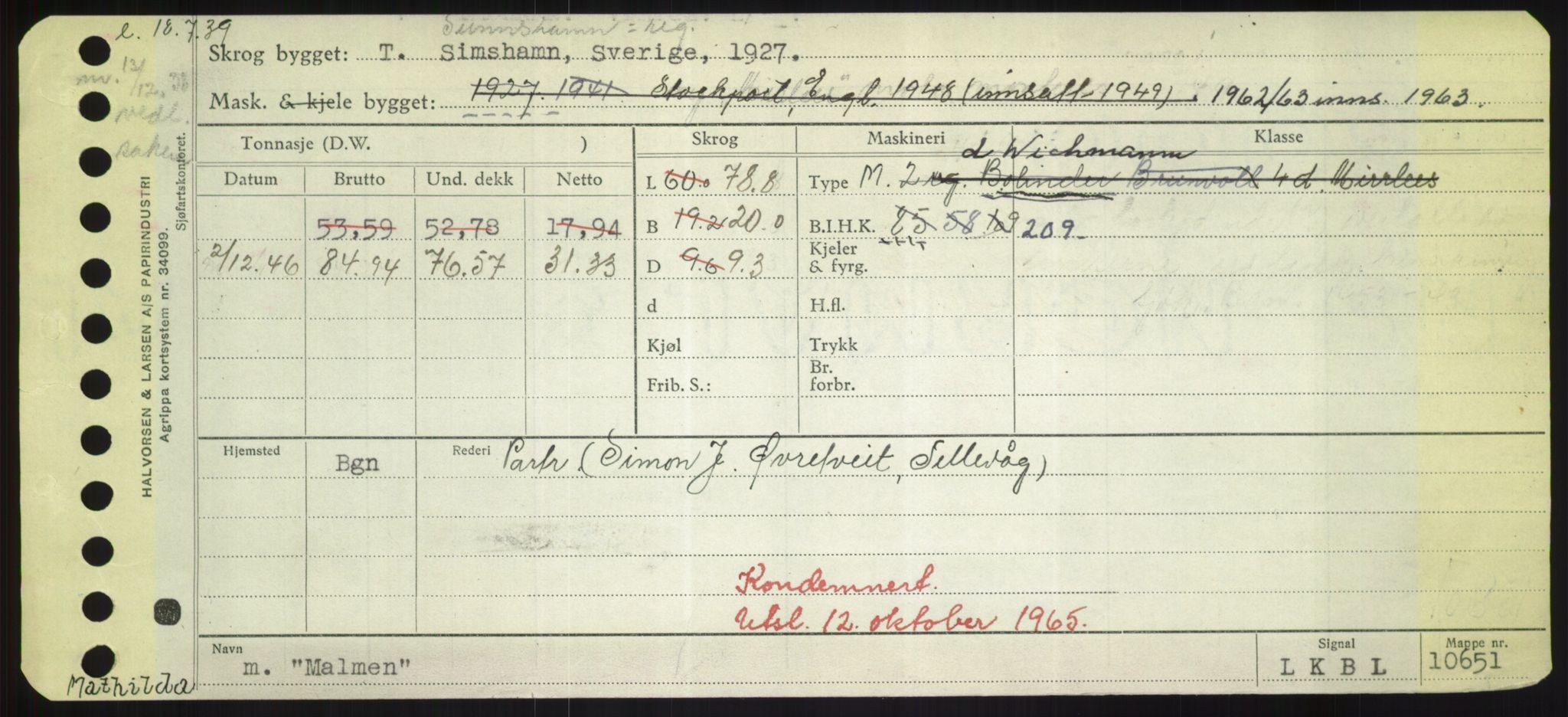 Sjøfartsdirektoratet med forløpere, Skipsmålingen, RA/S-1627/H/Hd/L0024: Fartøy, M-Mim, s. 151