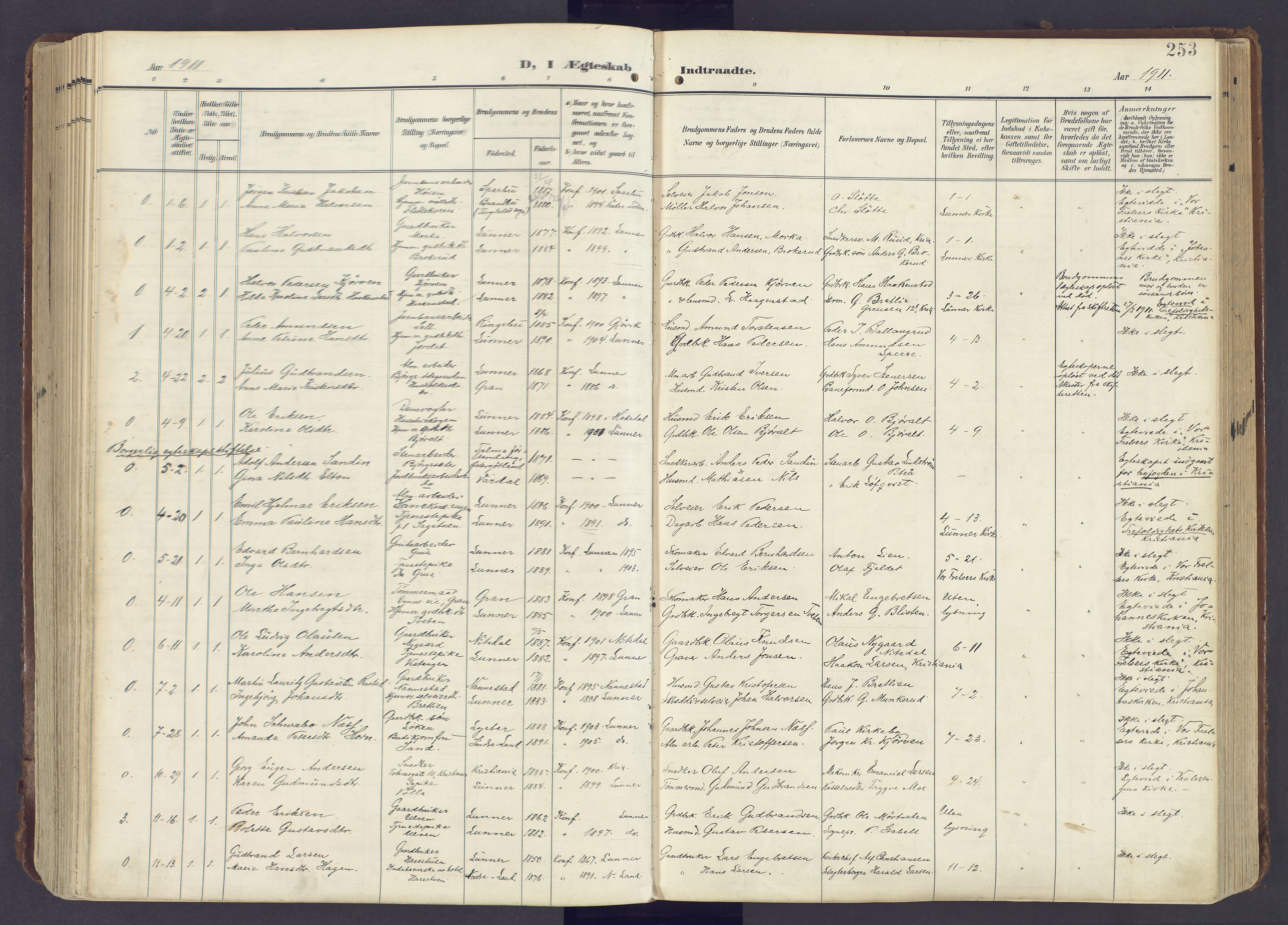 Lunner prestekontor, AV/SAH-PREST-118/H/Ha/Haa/L0001: Ministerialbok nr. 1, 1907-1922, s. 253