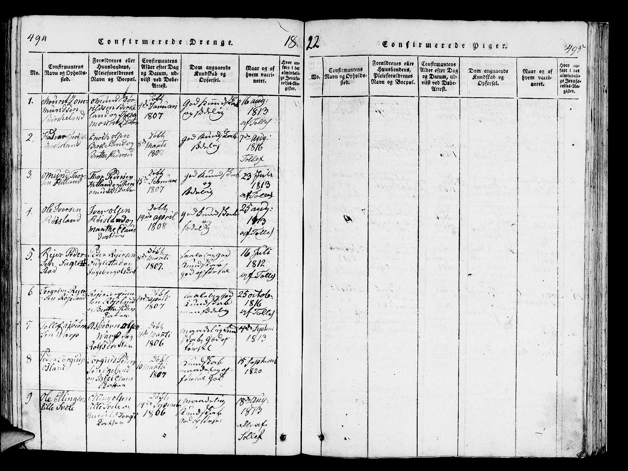 Helleland sokneprestkontor, SAST/A-101810: Ministerialbok nr. A 5, 1815-1834, s. 494-495