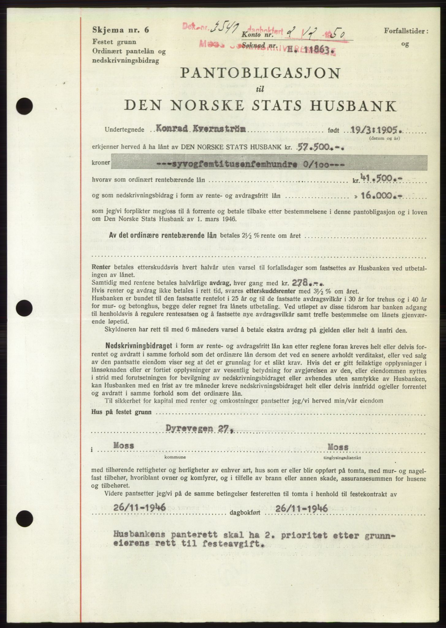 Moss sorenskriveri, SAO/A-10168: Pantebok nr. B25, 1950-1950, Dagboknr: 3547/1950