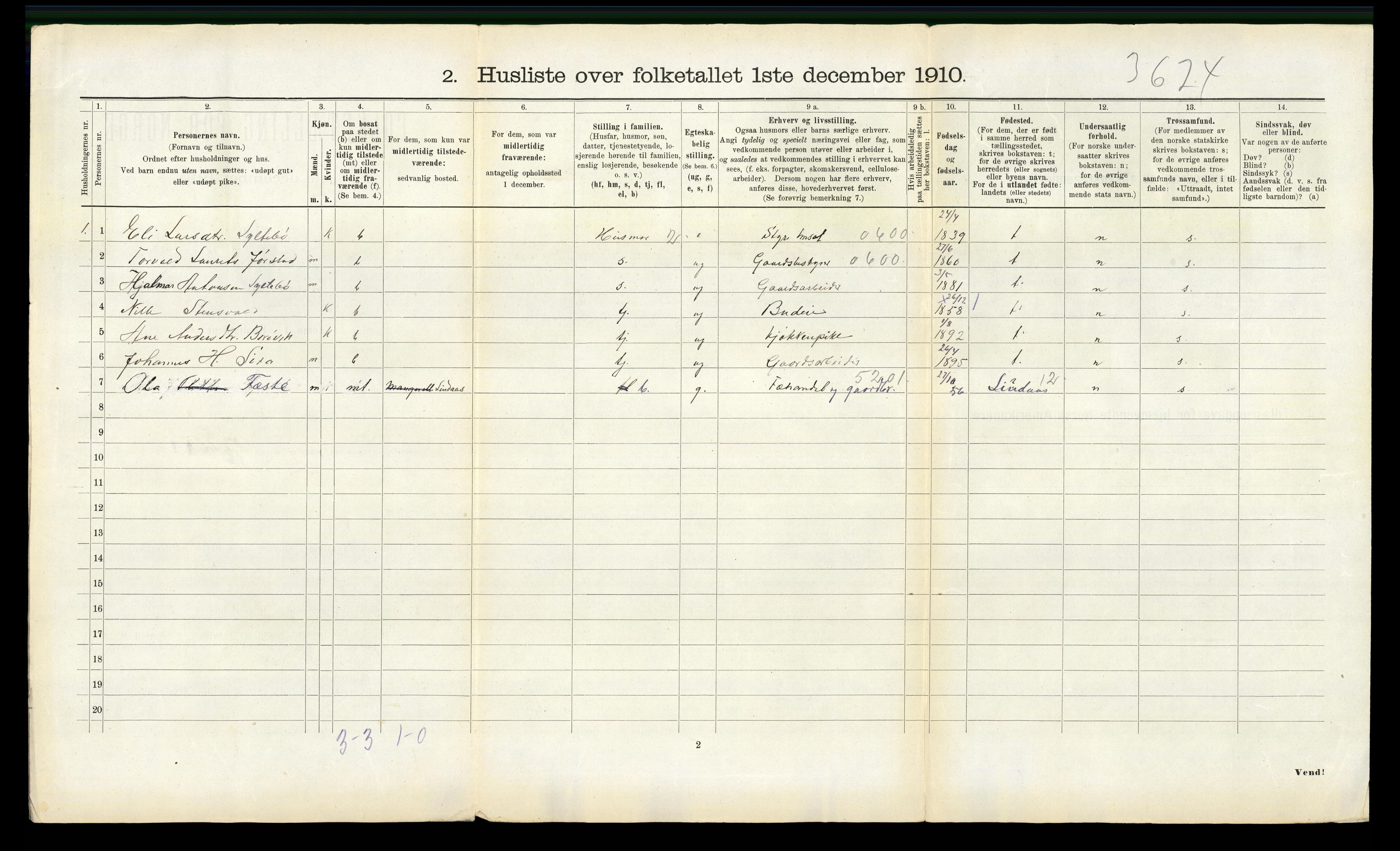 RA, Folketelling 1910 for 1542 Eresfjord og Vistdal herred, 1910, s. 96